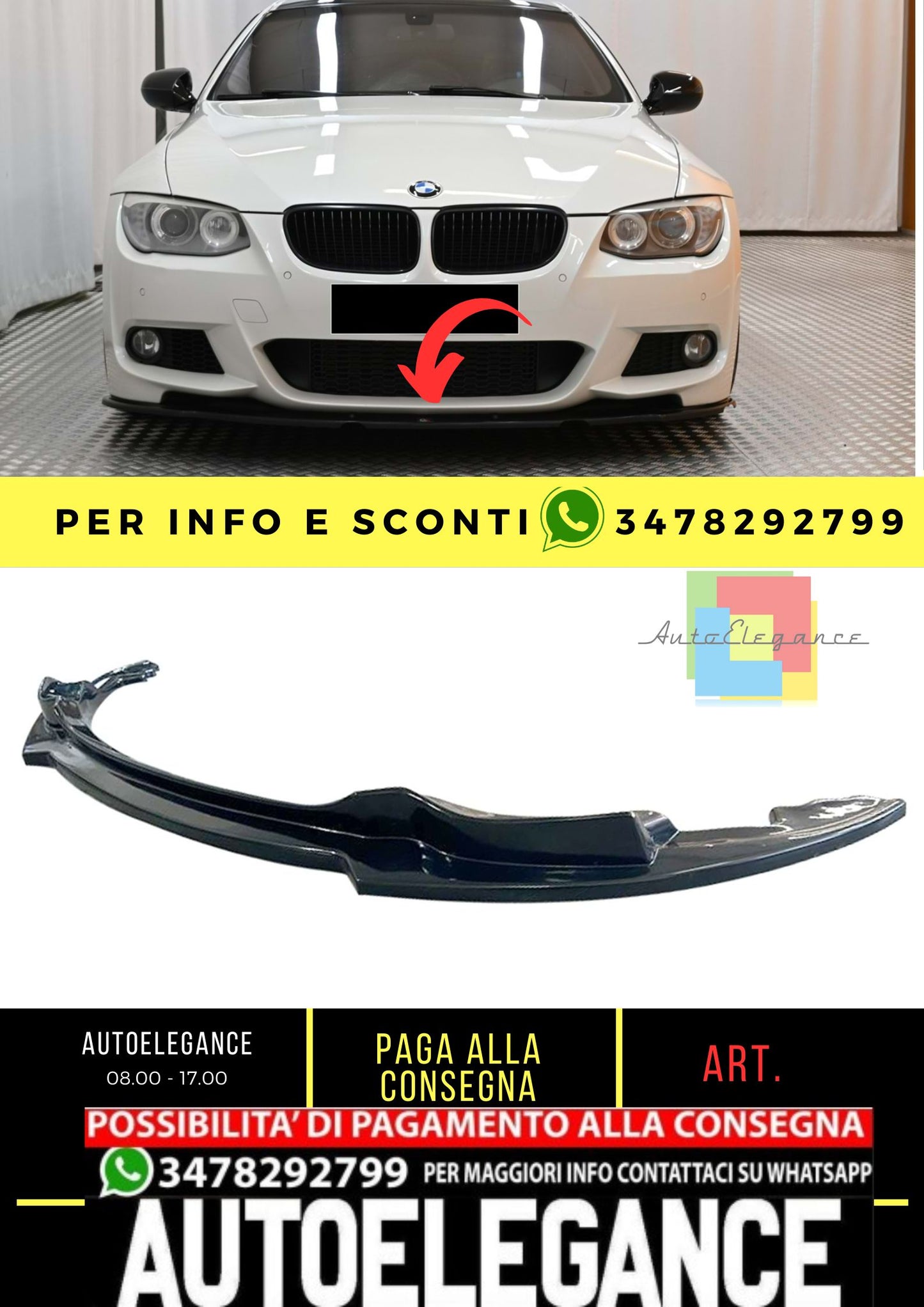 E92 LCI - 93 LCI Labbro Anteriore Piano Nero Vuoto Plastica / 2009-2013