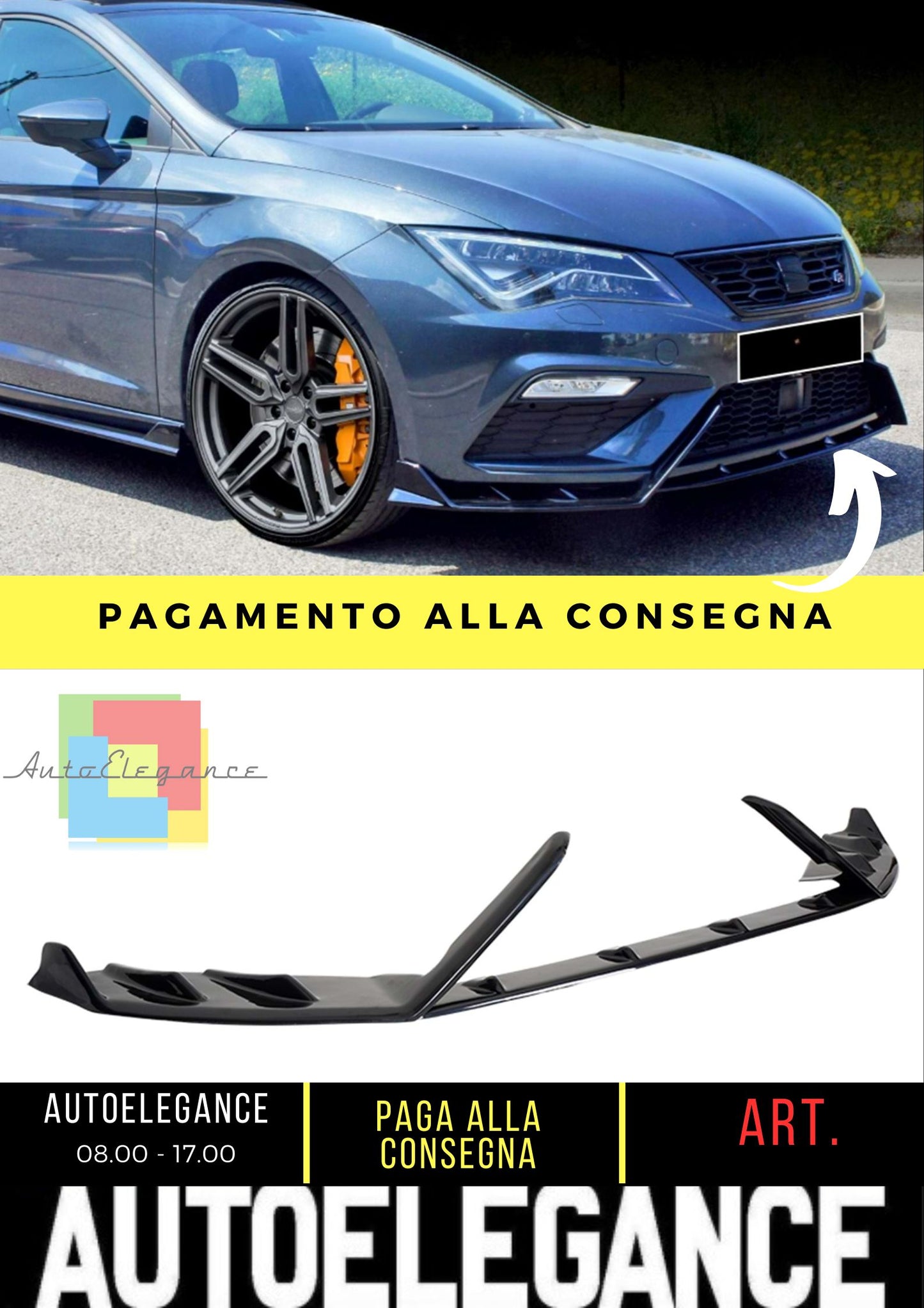 Leon Mk3 FL Lenz 3 Pezzi Labbro Anteriore Piano Nero Vuoto Plastica 17-20