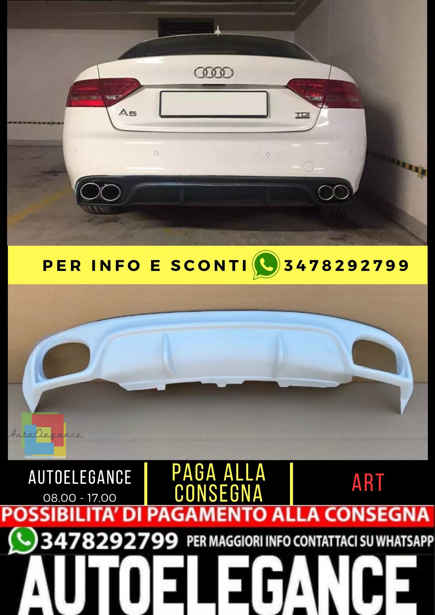 🤍DIFFUSORI ADATTO PER AUDI A5 COUPE CABRIO S-LINE 2007-2011 RS LOOK🤍