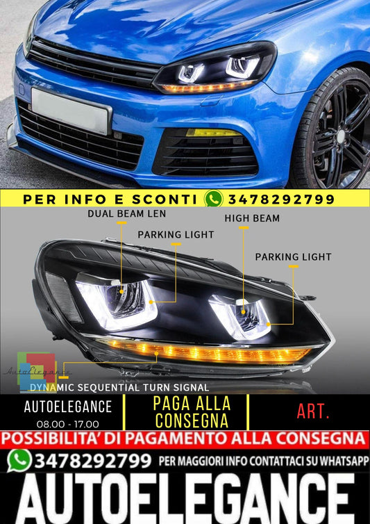 Fari a proiettore con 2 lampadine LED D2S per Volkswagen Golf 6 / MK6 2010-2014