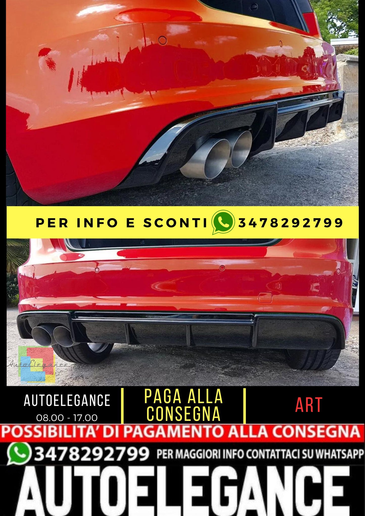 🧡DIFFUSORE ADATTO PER AUDI A3 8V S-LINE ( 2013-2016 ) 3 & 5 PORTE🧡