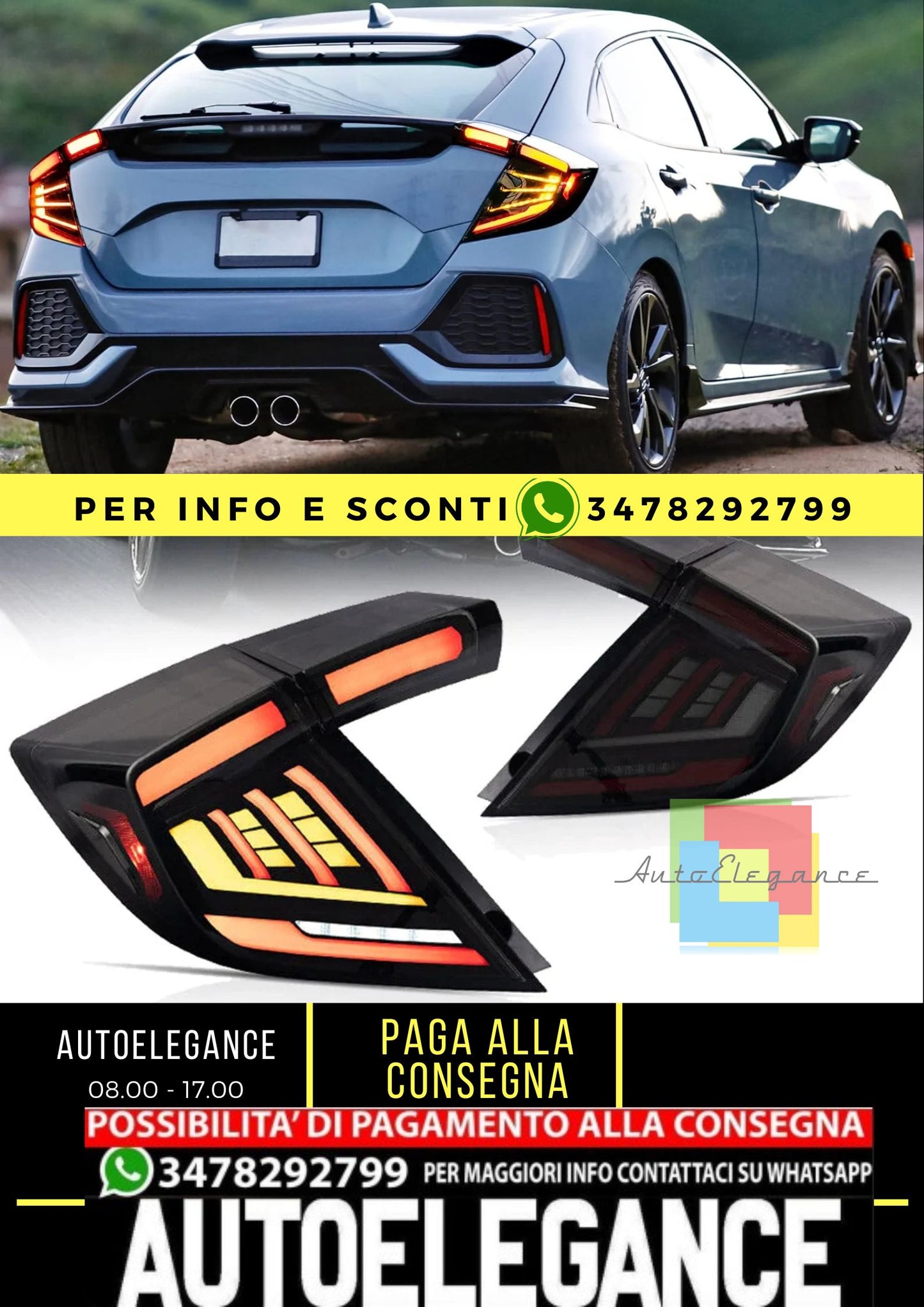 Fanali posteriori per Honda Civic Hatchback LX Sport EX 2016-2021 [5 porte|10a generazione]