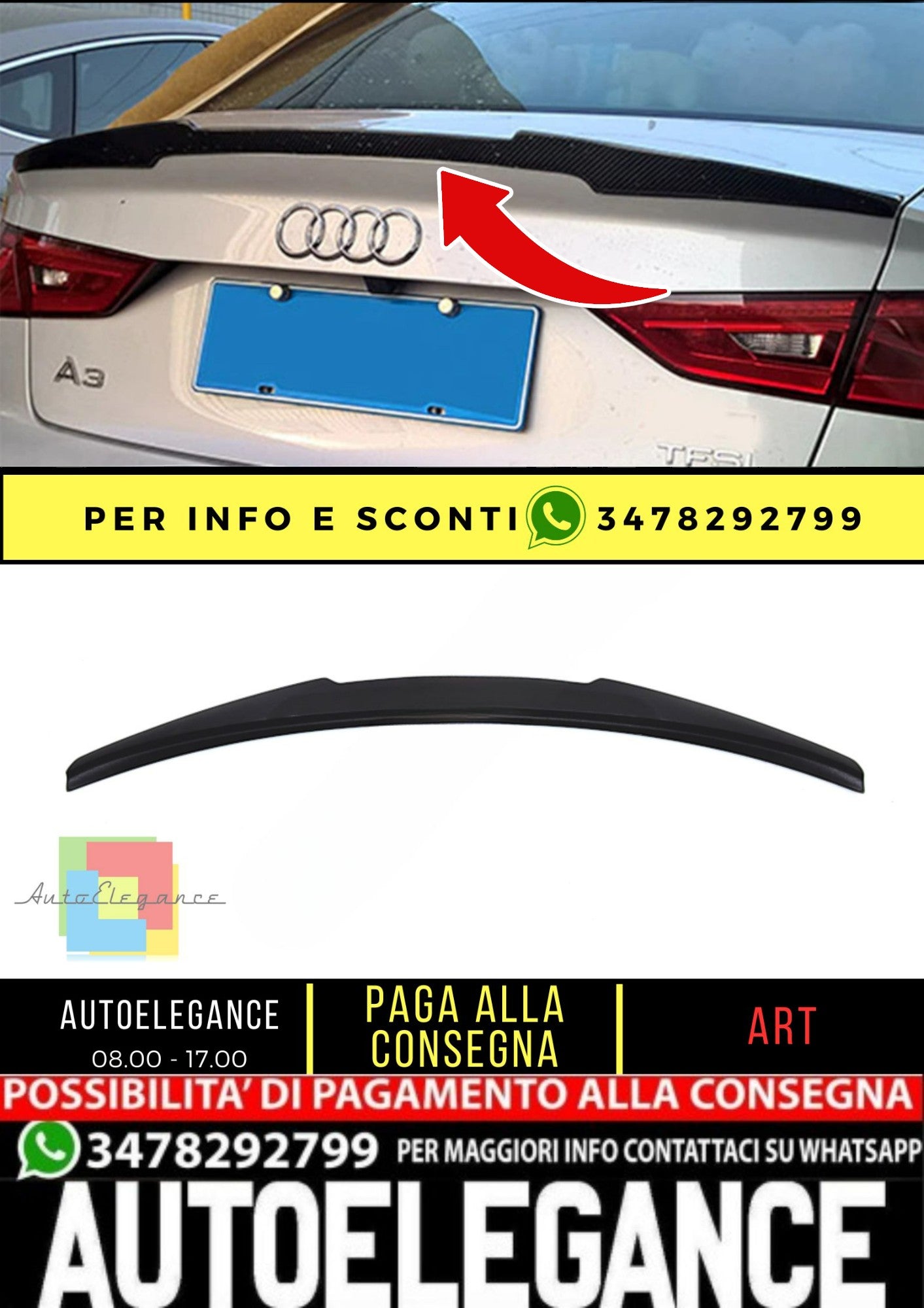 🔥SPOILER adatto per AUDI A3 8V Sedan 2012-2020🔥