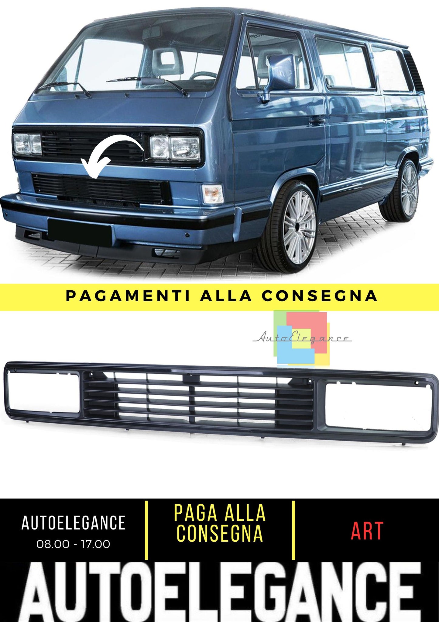 Griglia Senza Emblema Per Faro Rettangolare A Banda Larga Per VW Bus T3 79-92