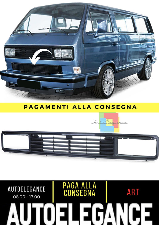 Wideband Rectangular Headlight Emblemless Grille For VW Bus T3 79-92