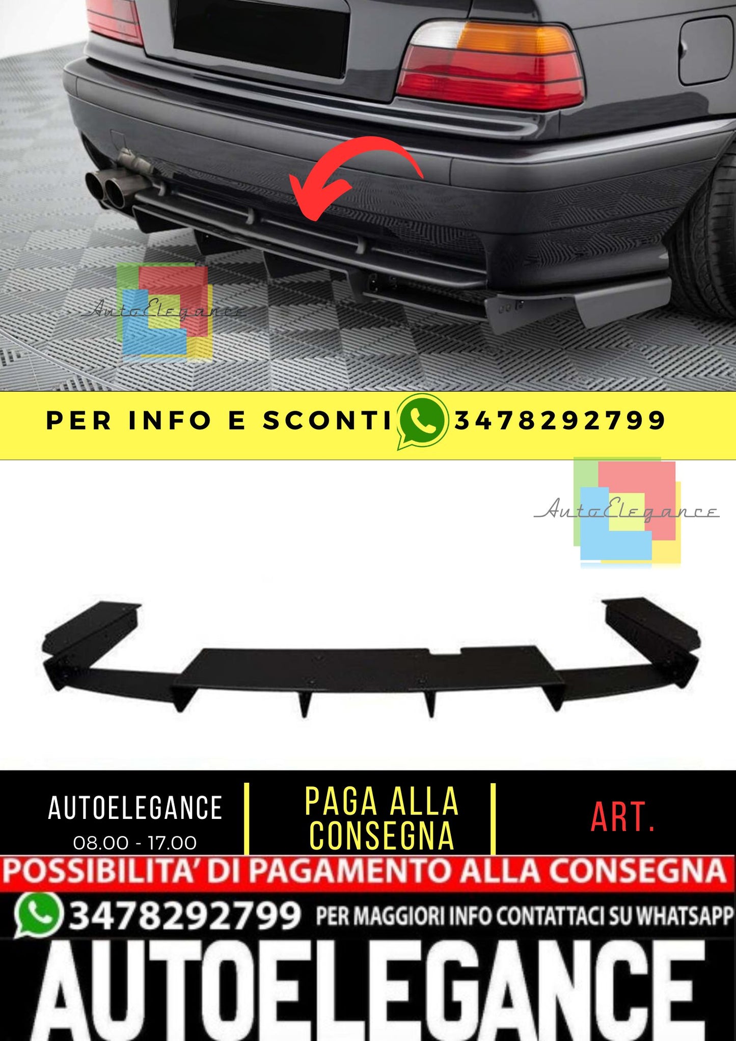 E36 M3 MAX Style Splitter Diffusore Posteriore Nero Opaco Vuoto Plastica 1990-2000