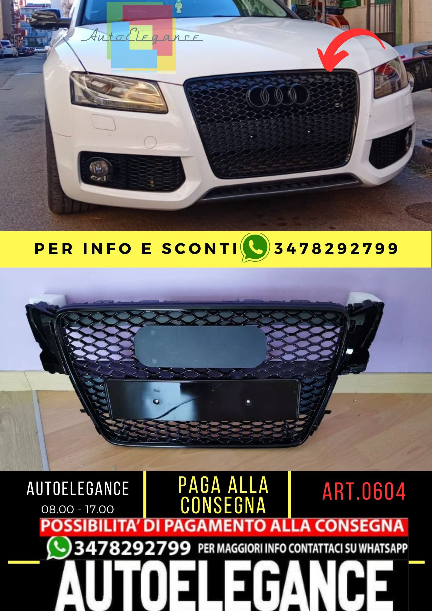GRIGLIA ADATTA PER AUDI A5 2007-2011 LOOK RS5 NERA DESIGN SPORTIVO