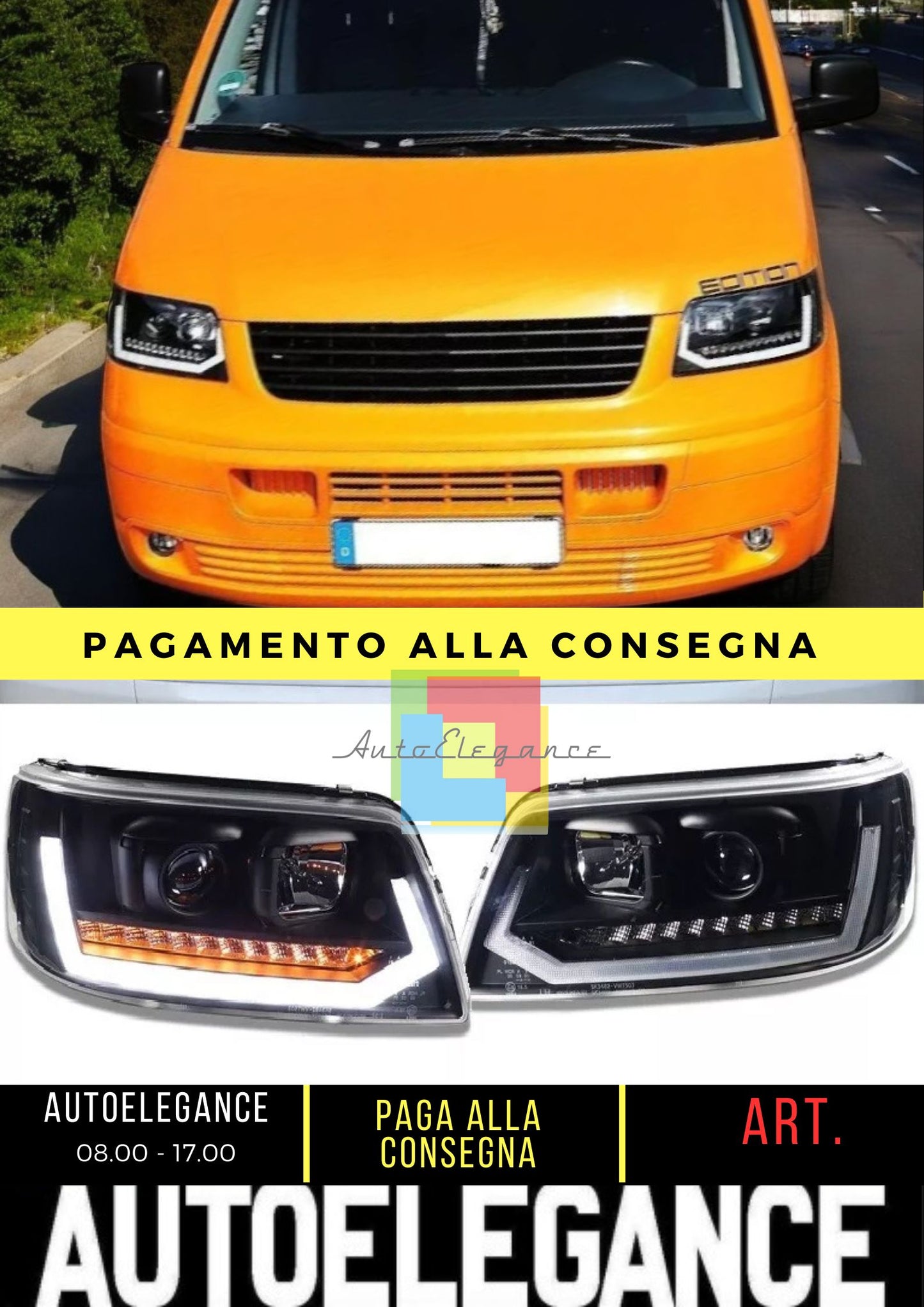 Fari TFL nero con frecce dinamiche adatti per VW T5 Bus 03-09