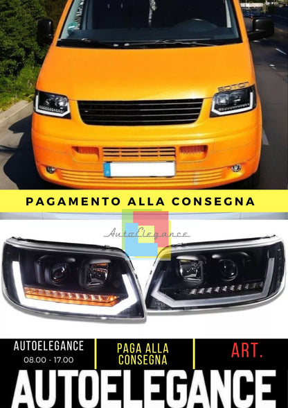 Fari TFL nero con frecce dinamiche adatti per VW T5 Bus 03-09