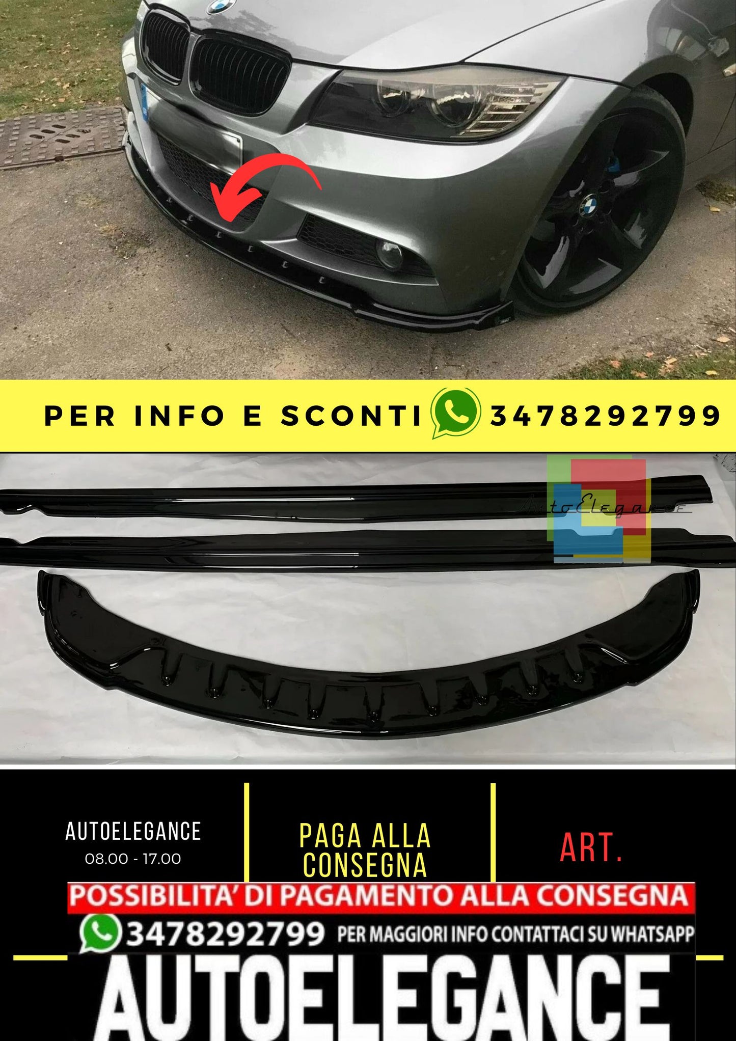 E90 LCI Labbro Anteriore Piano Nero Sottovuoto Plastica / 2008-2011