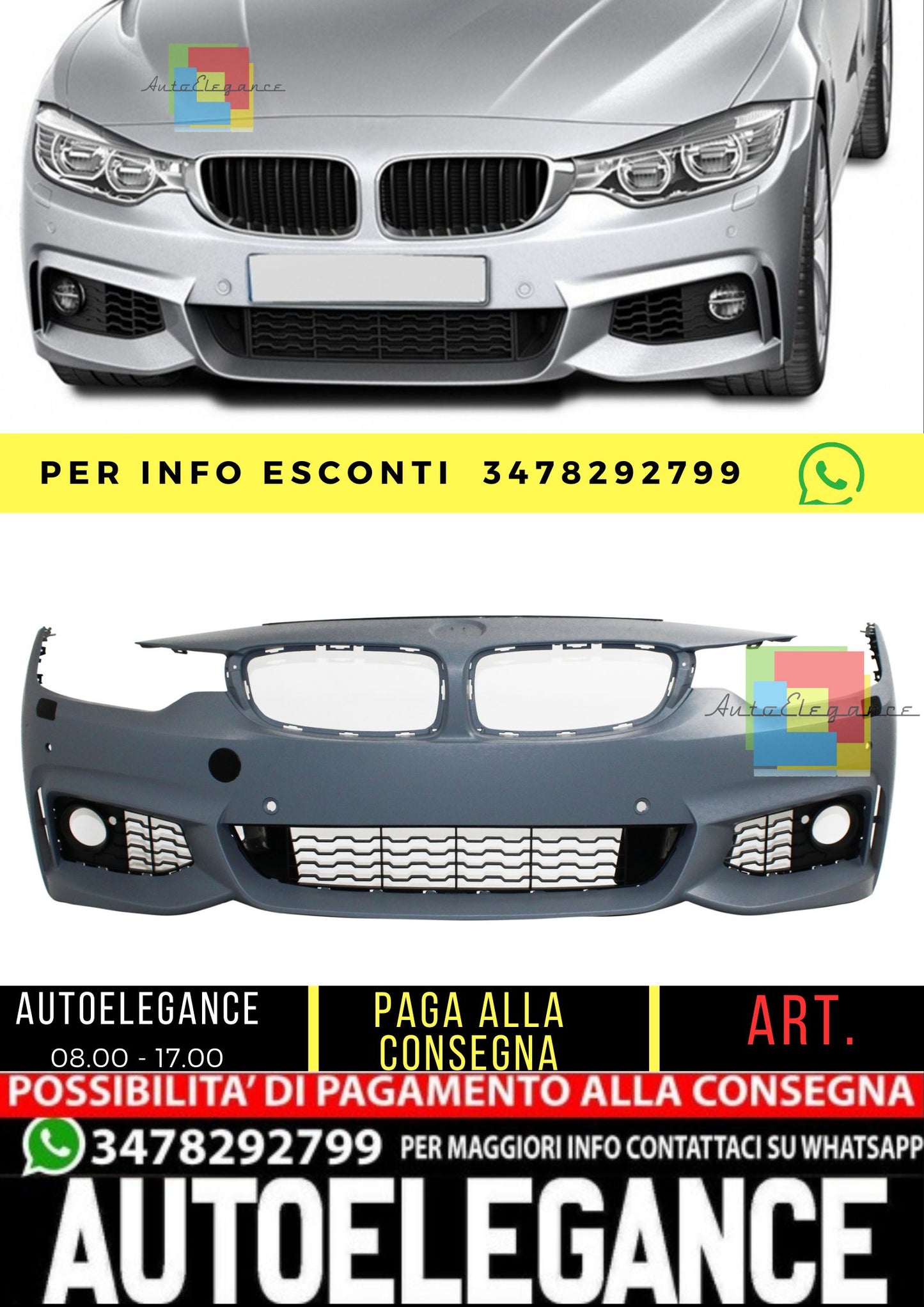 Paraurti anteriore M-Sport Look con SRA per Bmw 4 (F32) Coupe Cabrio (F36) Gran Coupe (2013-2020)