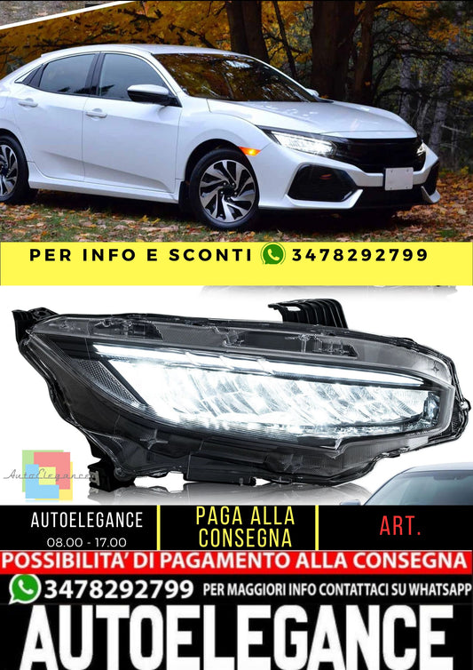 1 coppia di fari a LED per Honda Civic Sedan / Coupe / Hatchback / Type R di decima generazione 2016-2021 (magazzino USA)