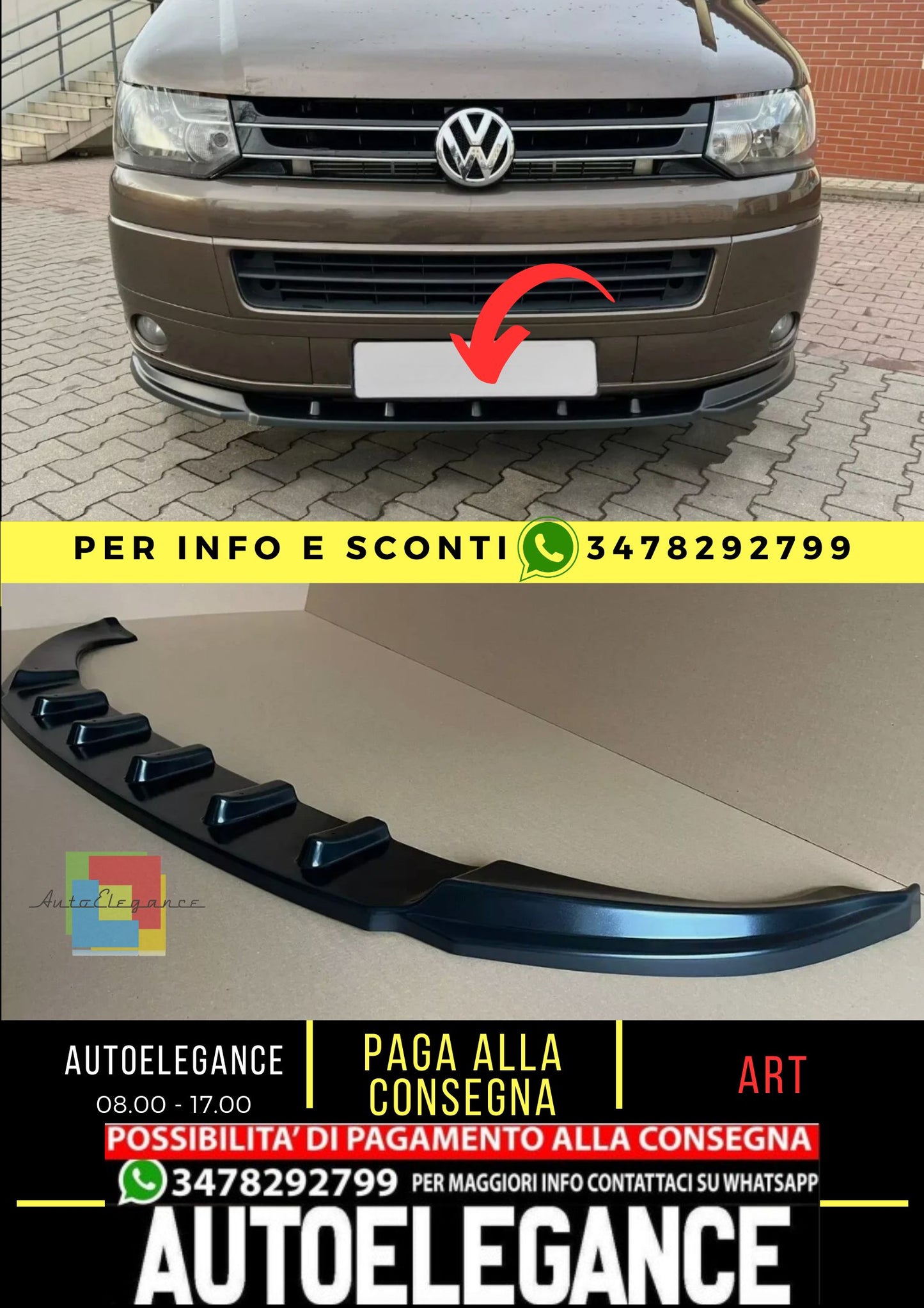 VW T5 2009-2015 Facelift Splitter anteriore Labbro inferiore dello spoiler Plastica