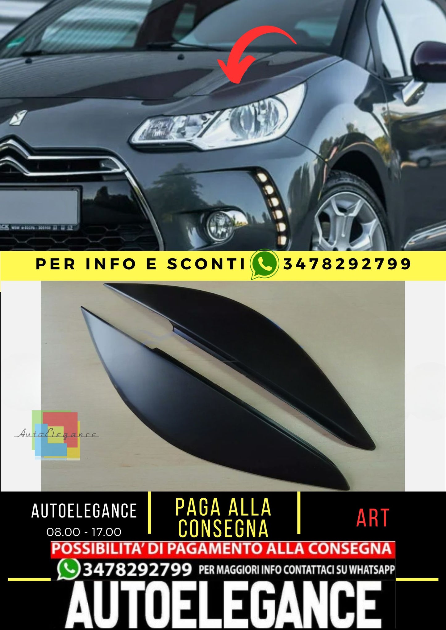 Sopracciglia per CITROEN DS3 / C3 2009+ ABS Plastica palpebre fari