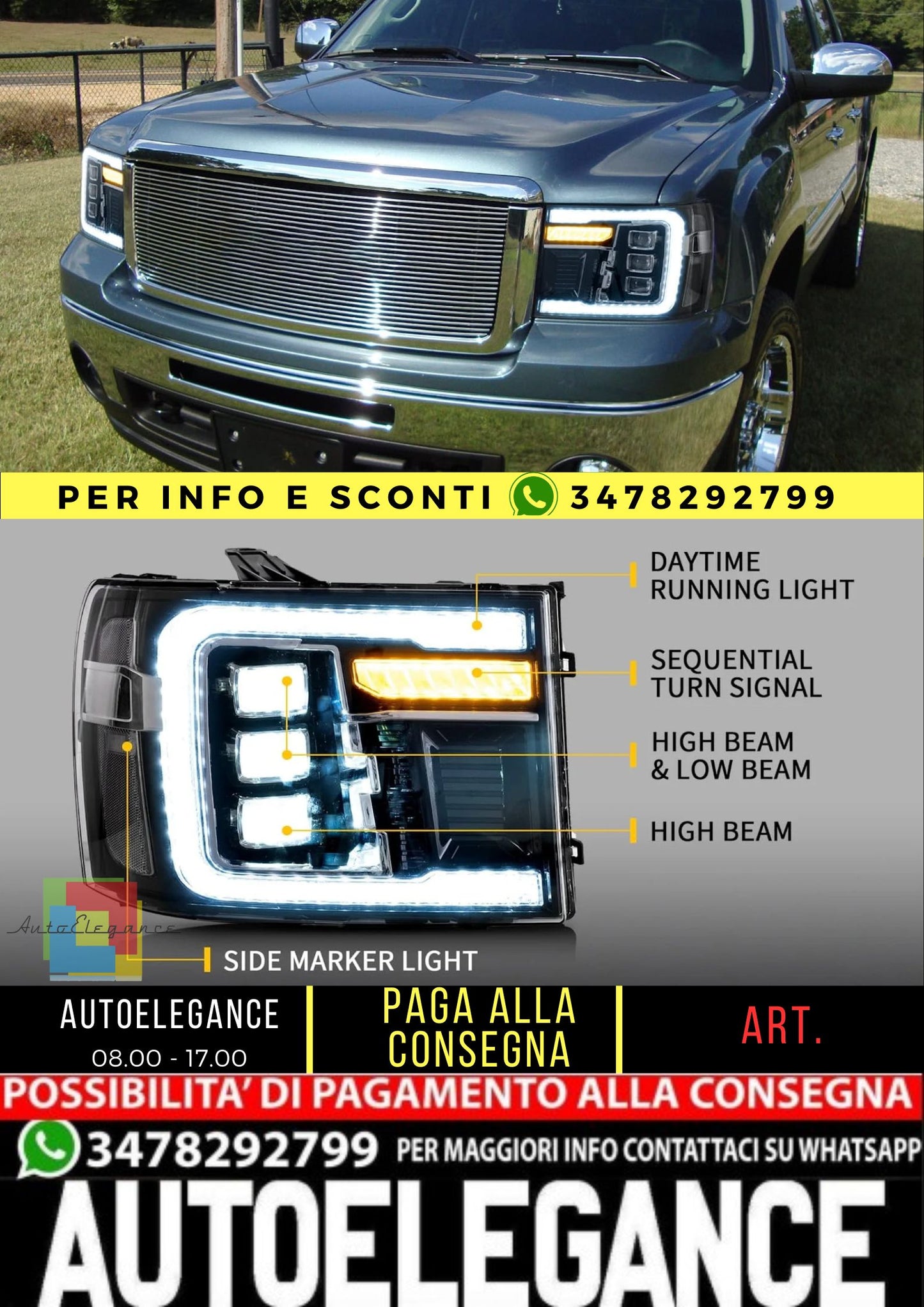 Fari a LED per GMC Sierra 1500 2500HD 3500HD 2007-2013 con DRL dinamico