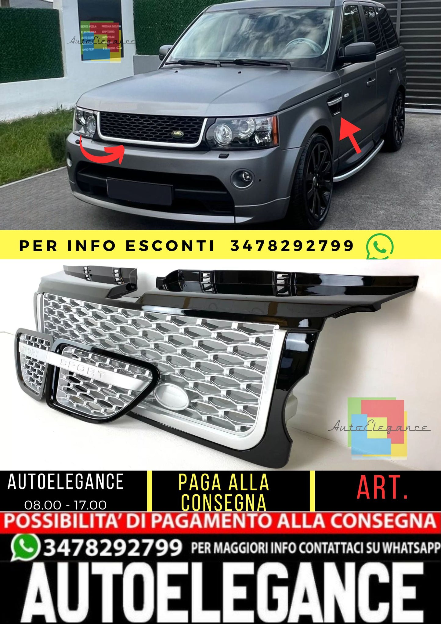 Front Grille for Range Rover Sport L320 (05-09) Autobiography Look Silver Black