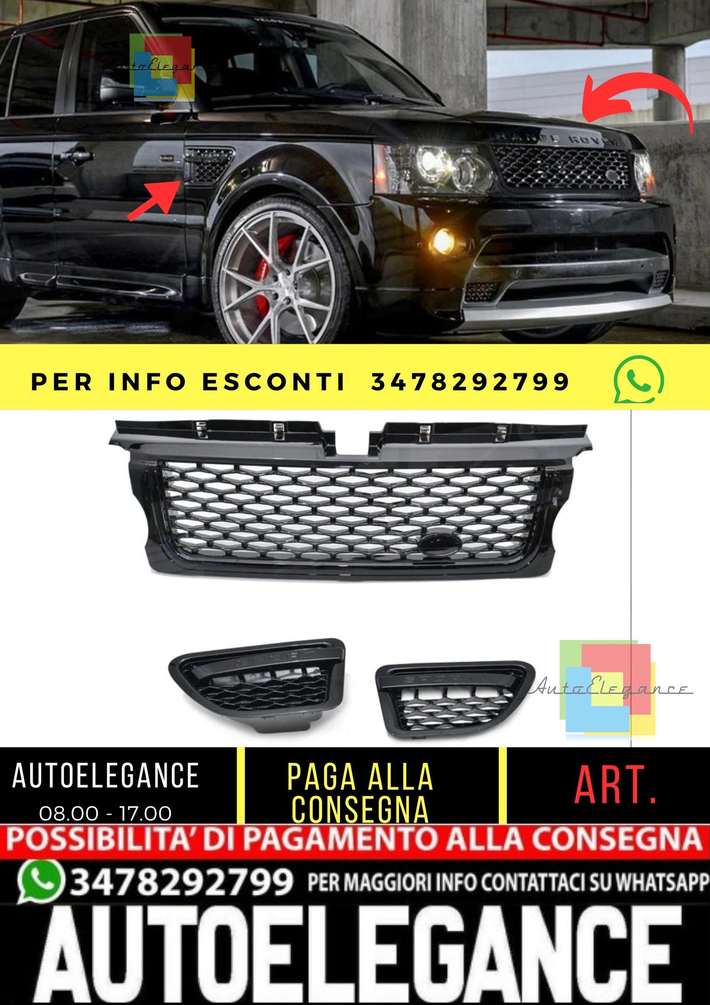 Front grille for Range Rover Sport L320 (05-09) Autobiography Gloss Black