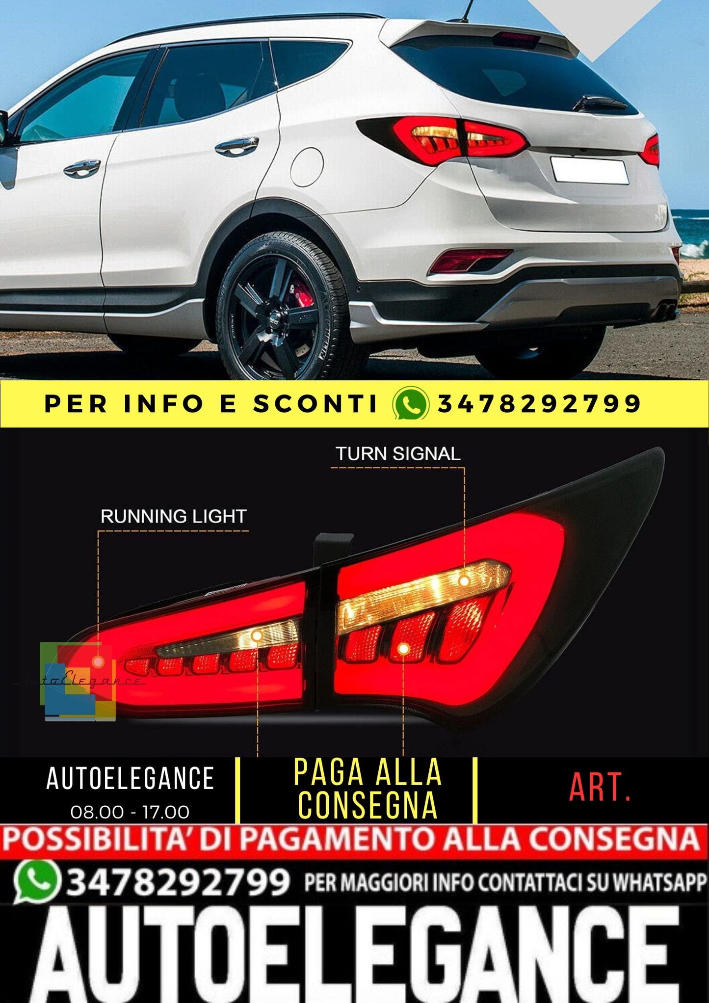 Fanali posteriori Fumè Full LED compatibili per Hyundai Santa Fe Sport 2013-2018