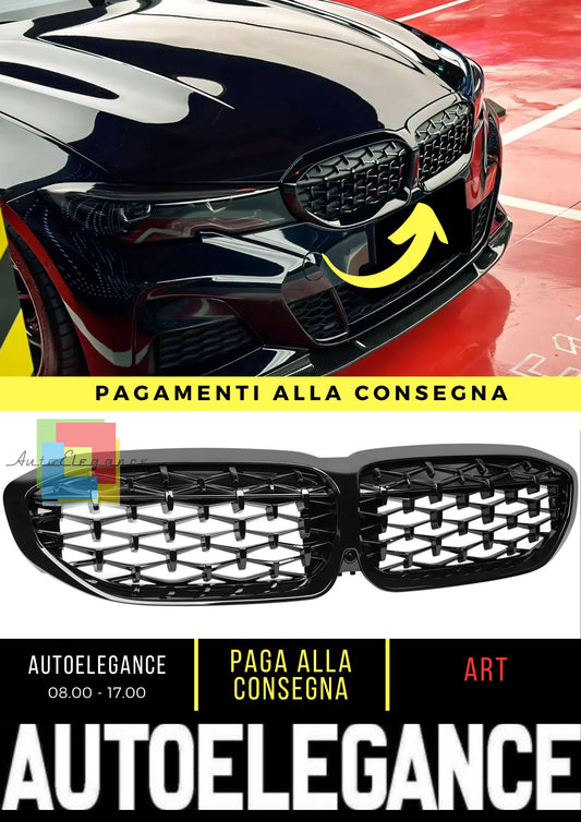 Griglia radiatore stile Diamand adatta per BMW Serie 3 G20 G21 nero lucido