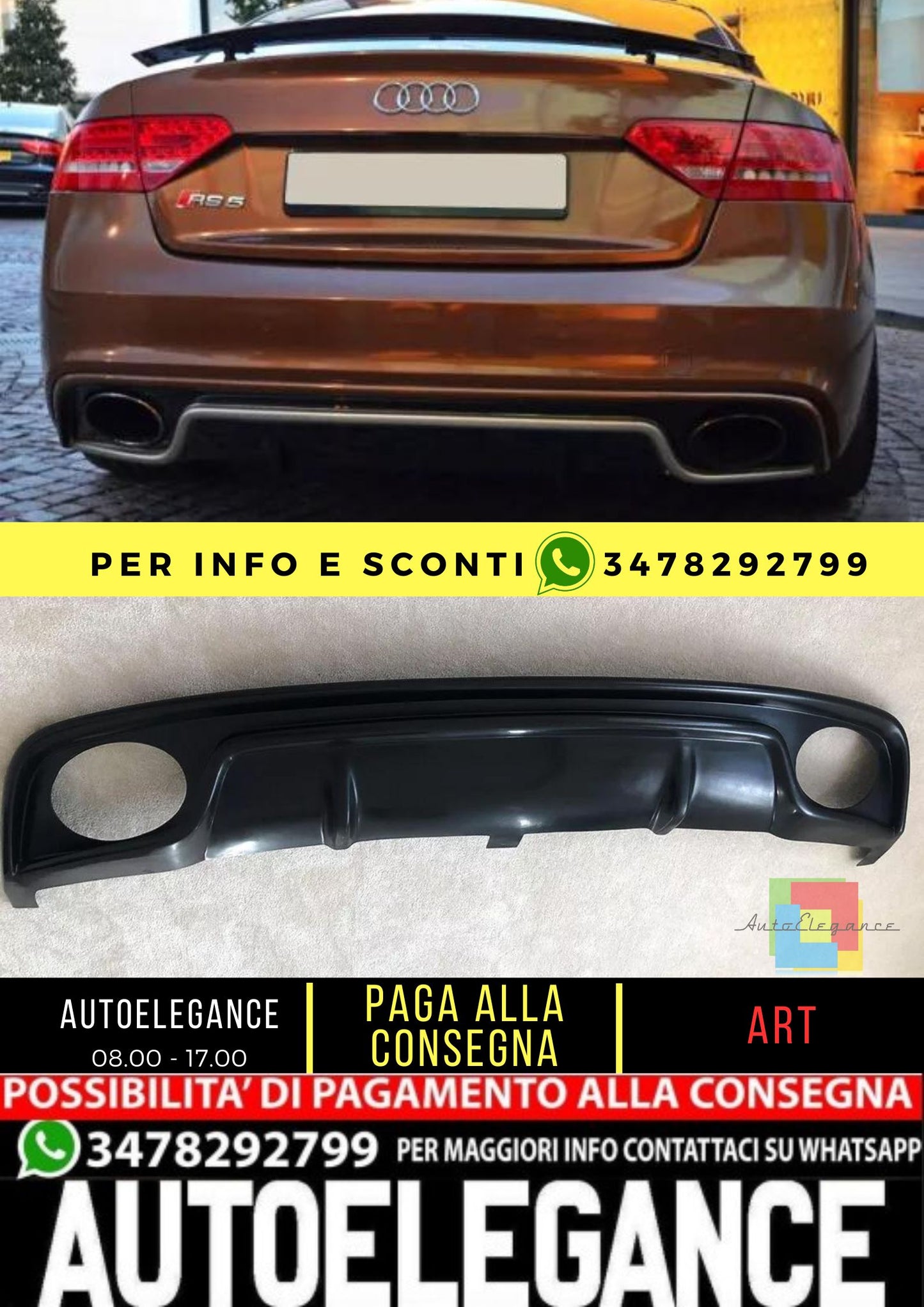 🌸DIFFUSORE ADATTO PER AUDI A5 SPORTBACK 8TA S-LINE FACELIFT 2012-16 RS🌸