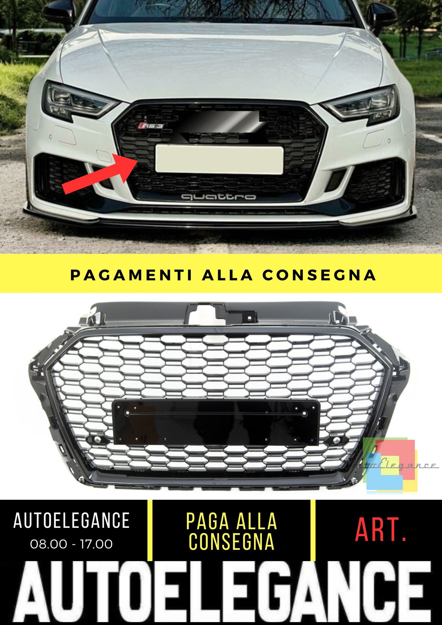 Grille suitable for Audi A3 (8V) Hatchback Sportback Sedan Facelift (2016-2019) 