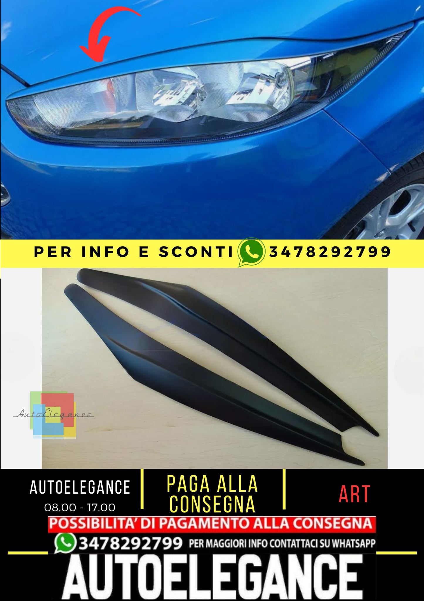 Sopracciglia per FORD FIESTA 6 Restyling (MK7) 12-17 ABS Plastica palpebre fari