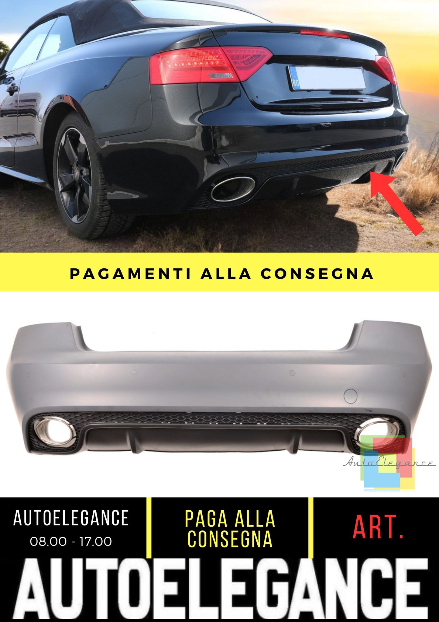 Paraurti Posteriore adatto per Audi A5 (8T) Coupe Cabrio (2007-2016) RS5 Look
