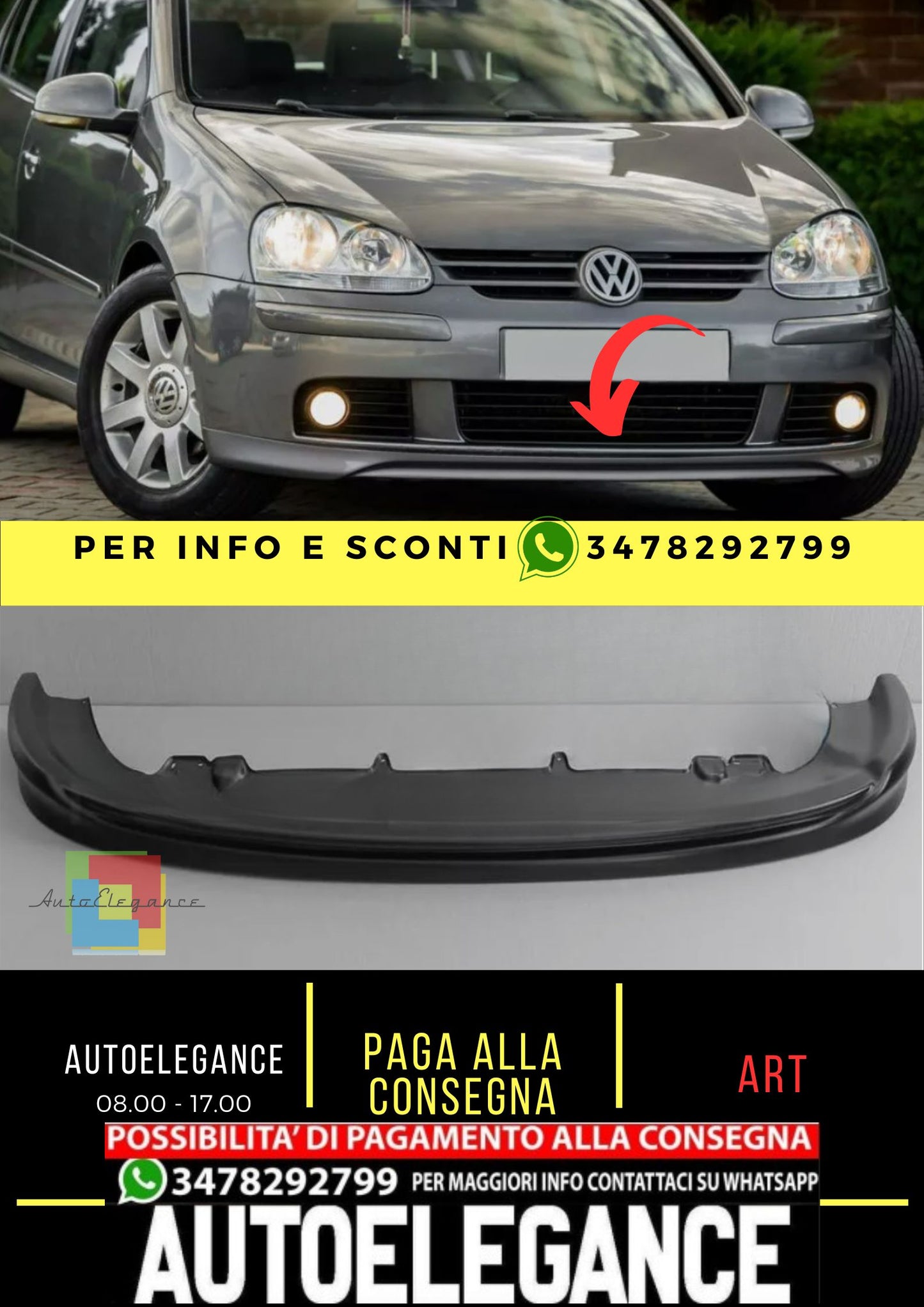 Spoiler de pare-chocs avant VW GOLF 5 V EDT30 Plastique ABS
