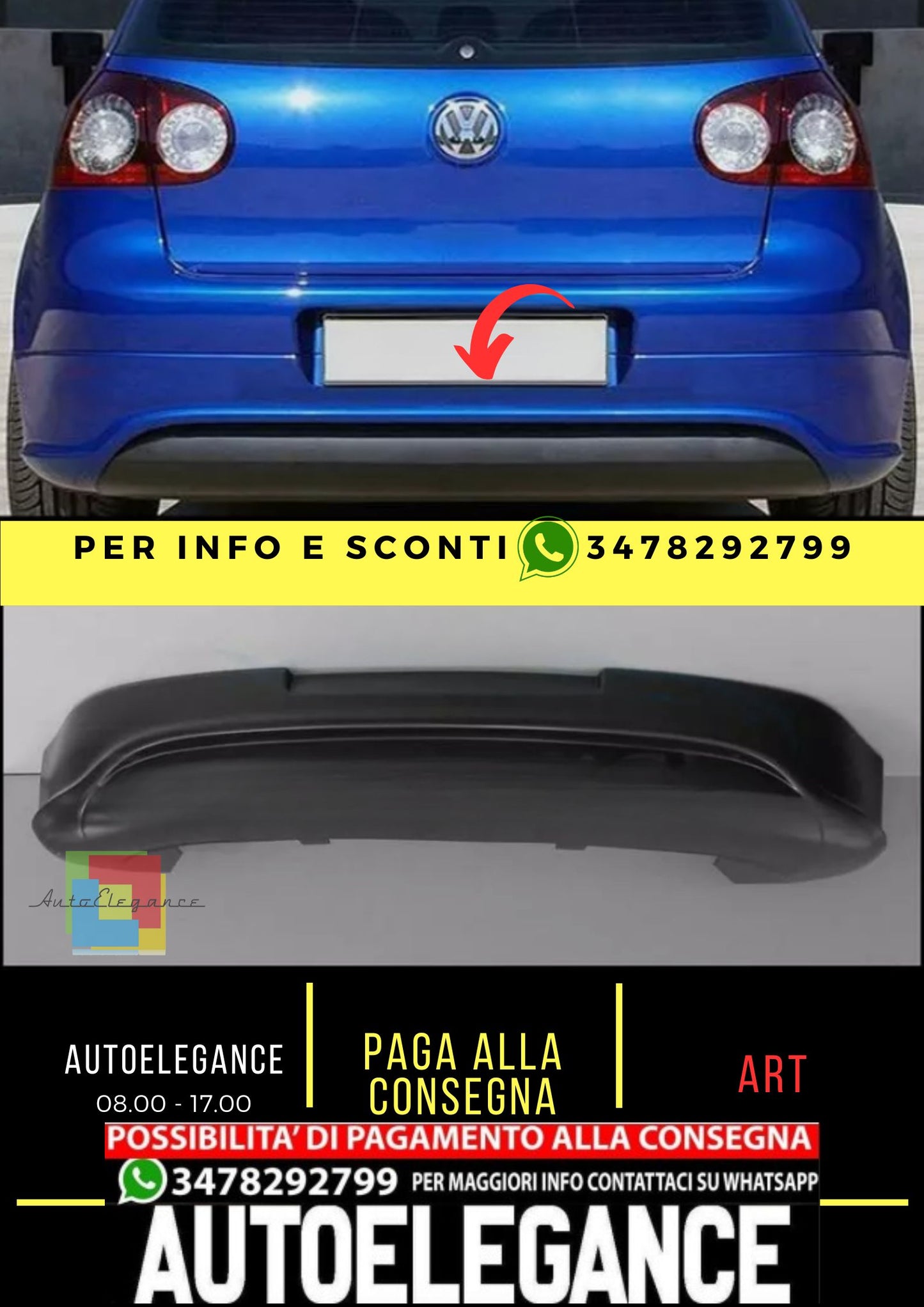 Spoiler paraurti posteriore VW GOLF 5 "R32" ABS SENZA FORO DI SCARICO
