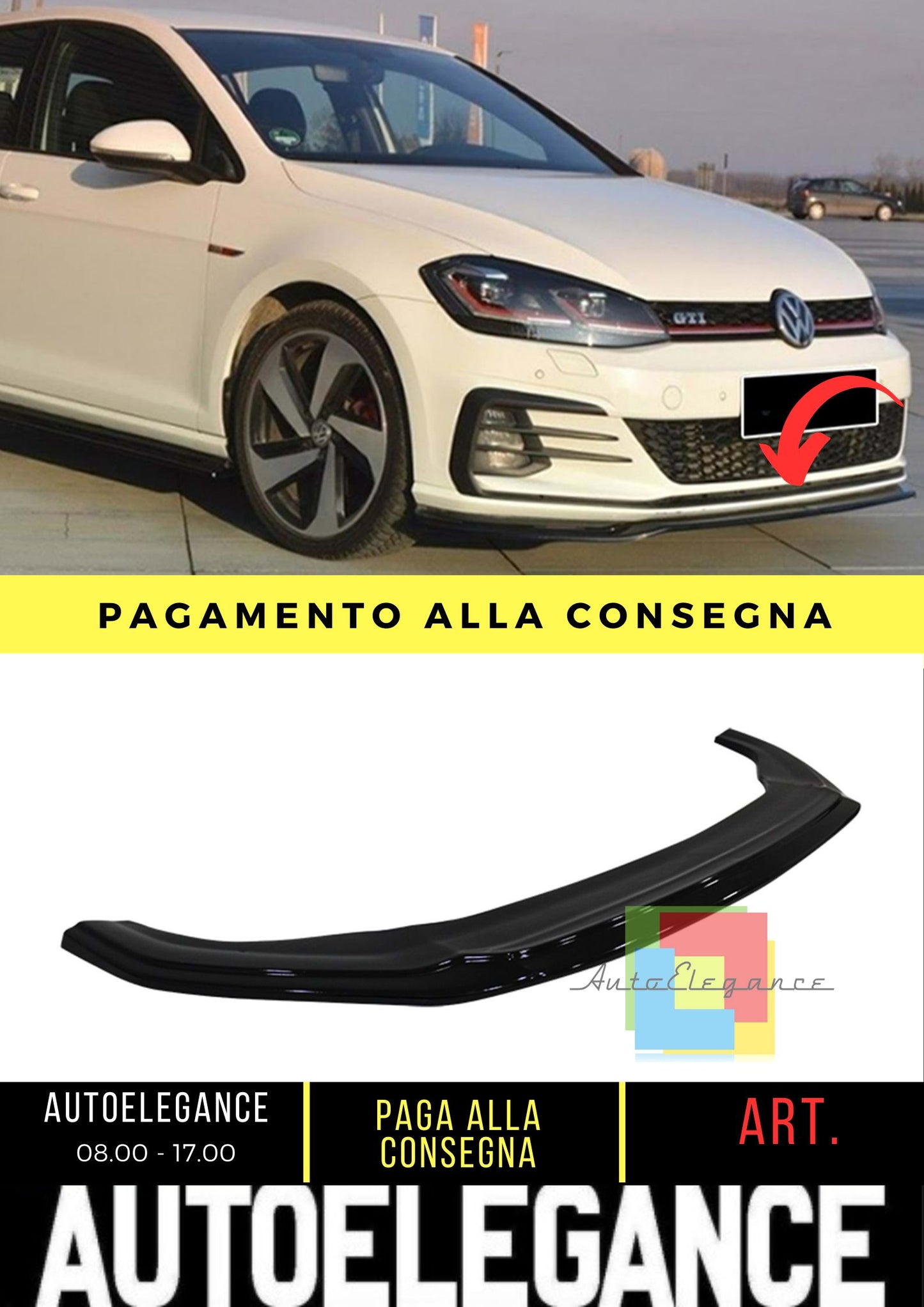 Golf 7 FL GTI Max V2 Labbro Anteriore Piano Nero Vuoto Plastica 2017-2019