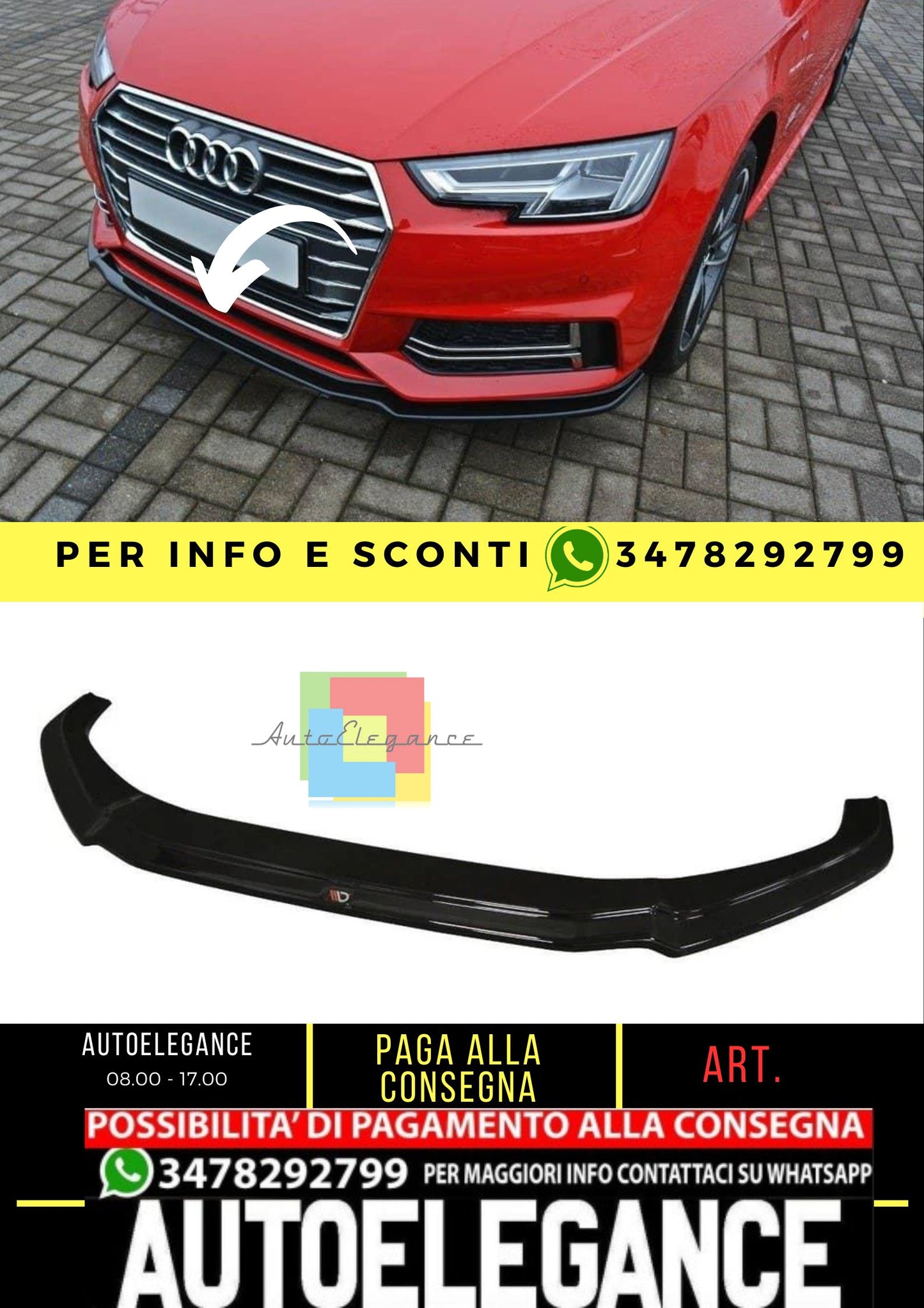 AUDI A4 B9 S Line Max V1 Front Lip Piano Black Empty Plastic / 2015 - 2019 