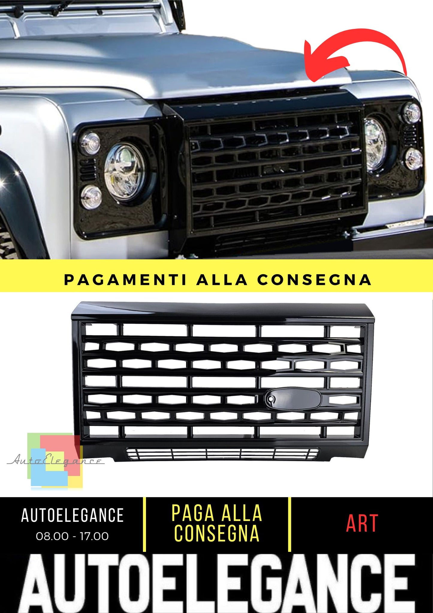 Calandra Black Gloss adatta per Land Rover Defender LD 90 110 2007-2015