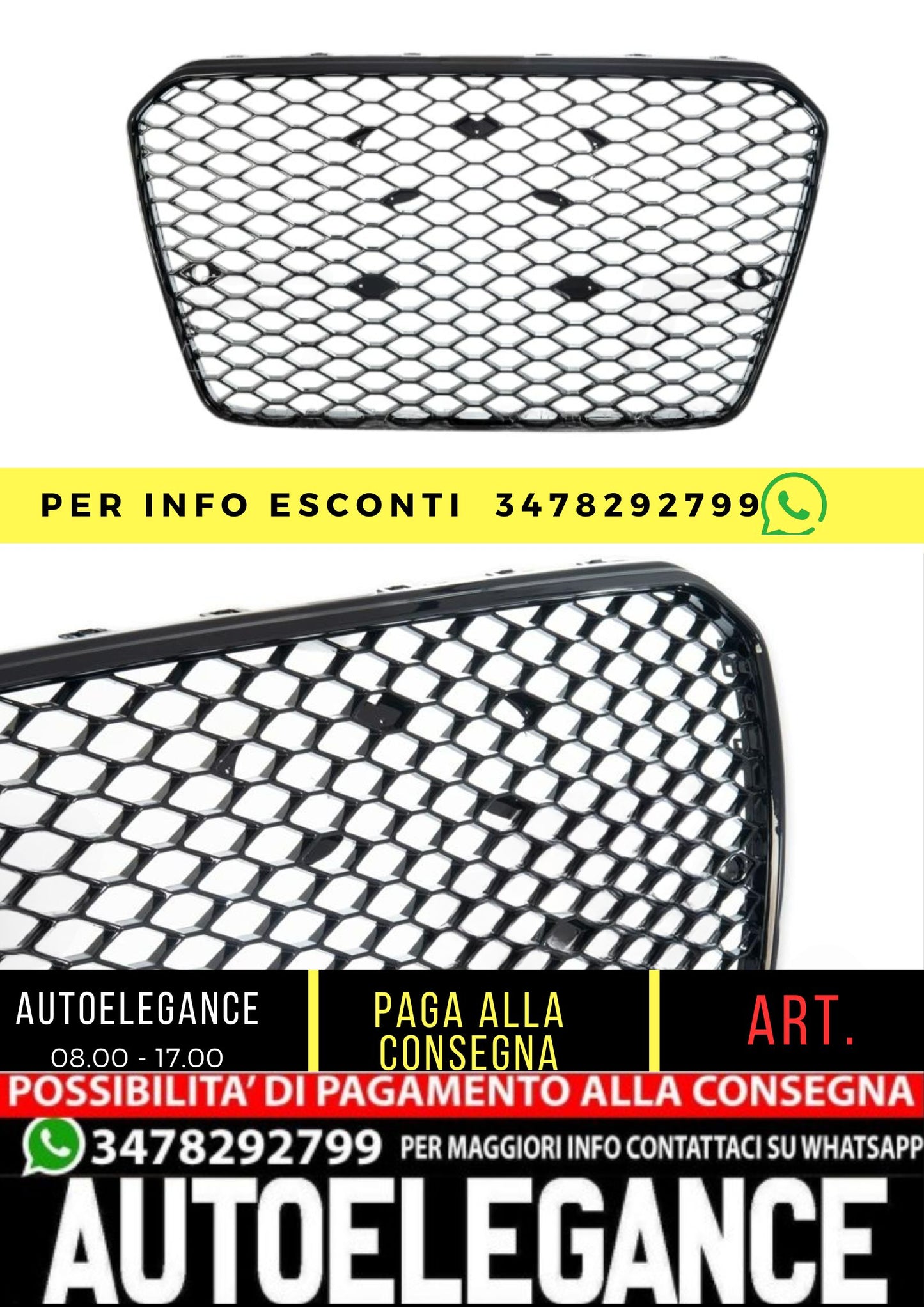 Griglia Anteriore RS5 Look per Audi A5 (8T) Coupe Cabrio Sportback Facelift (2012-2017) Nero Lucido