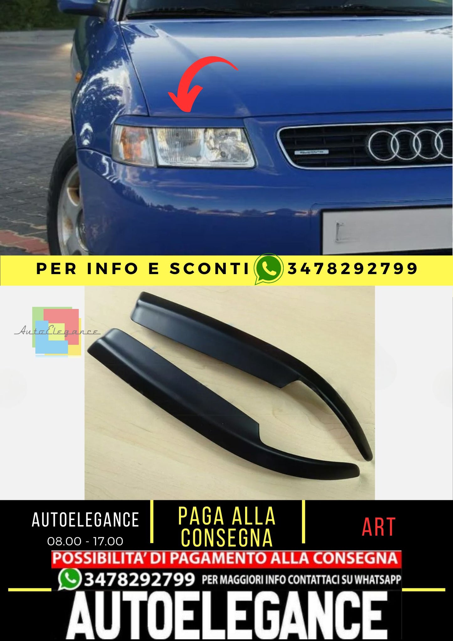 Sopracciglia per AUDI A3 8L 1996-2000 ABS Plastica palpebre fari