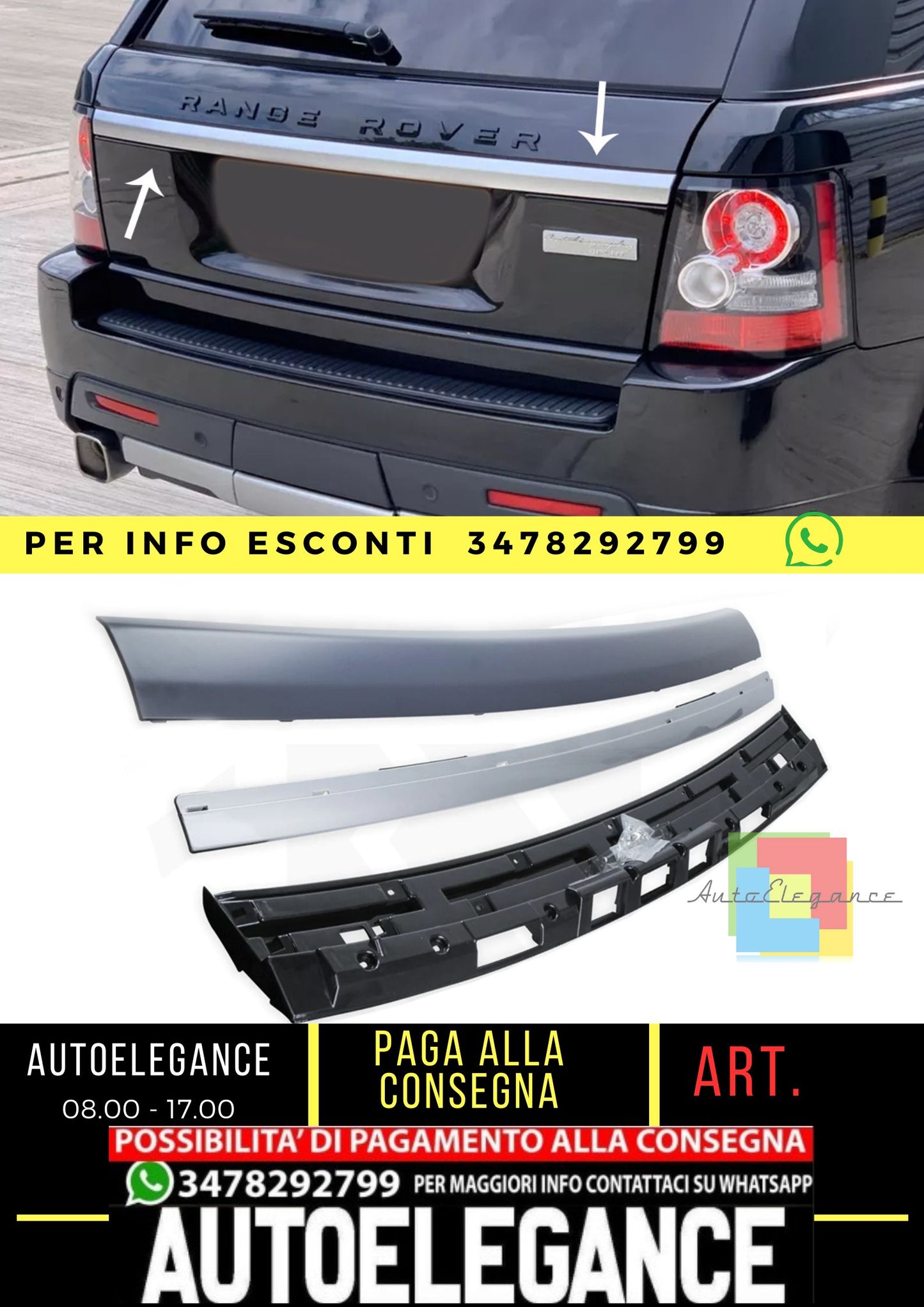 Kit rivestimento portellone posteriore per Land Range Rover Sport L320 05-21 Facelift Autobiography Look Argento Titanio