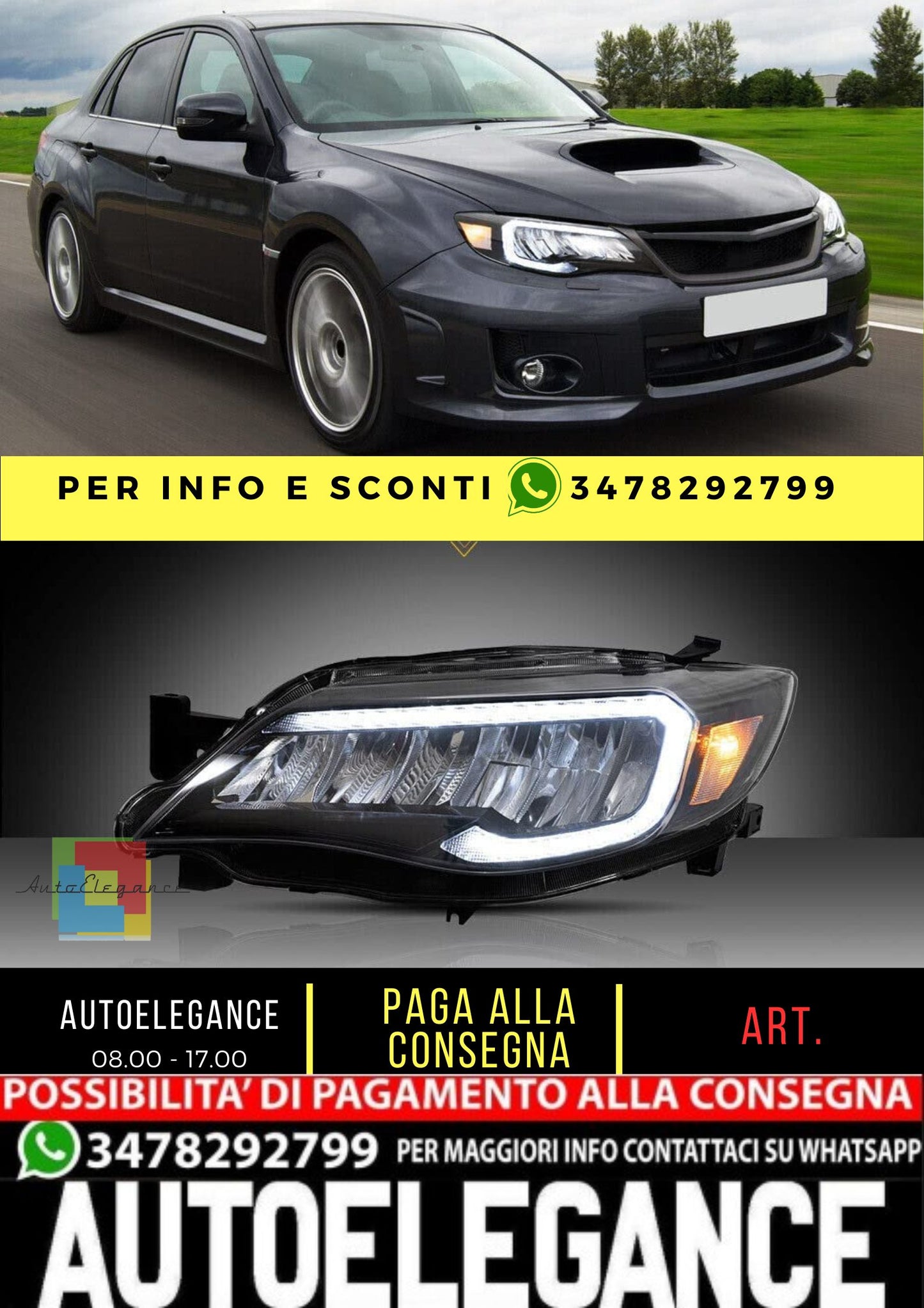 LED Headlights for Subaru WRX STI 2008-2014 with Animation and LED DRL 