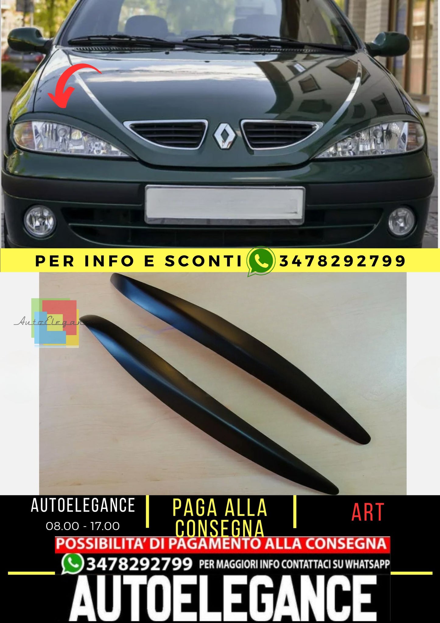 Palpebre fari per RENAULT MEGANE MK1 (Fase II) 99-02 Plastica ABS NOVITÀ