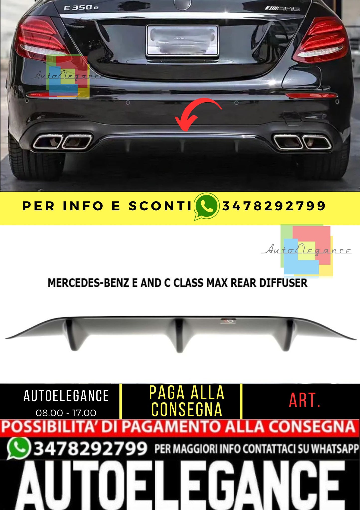 W213 Max Diffusore Posteriore Pianoforte Nero Vuoto Plastica / 2017-up