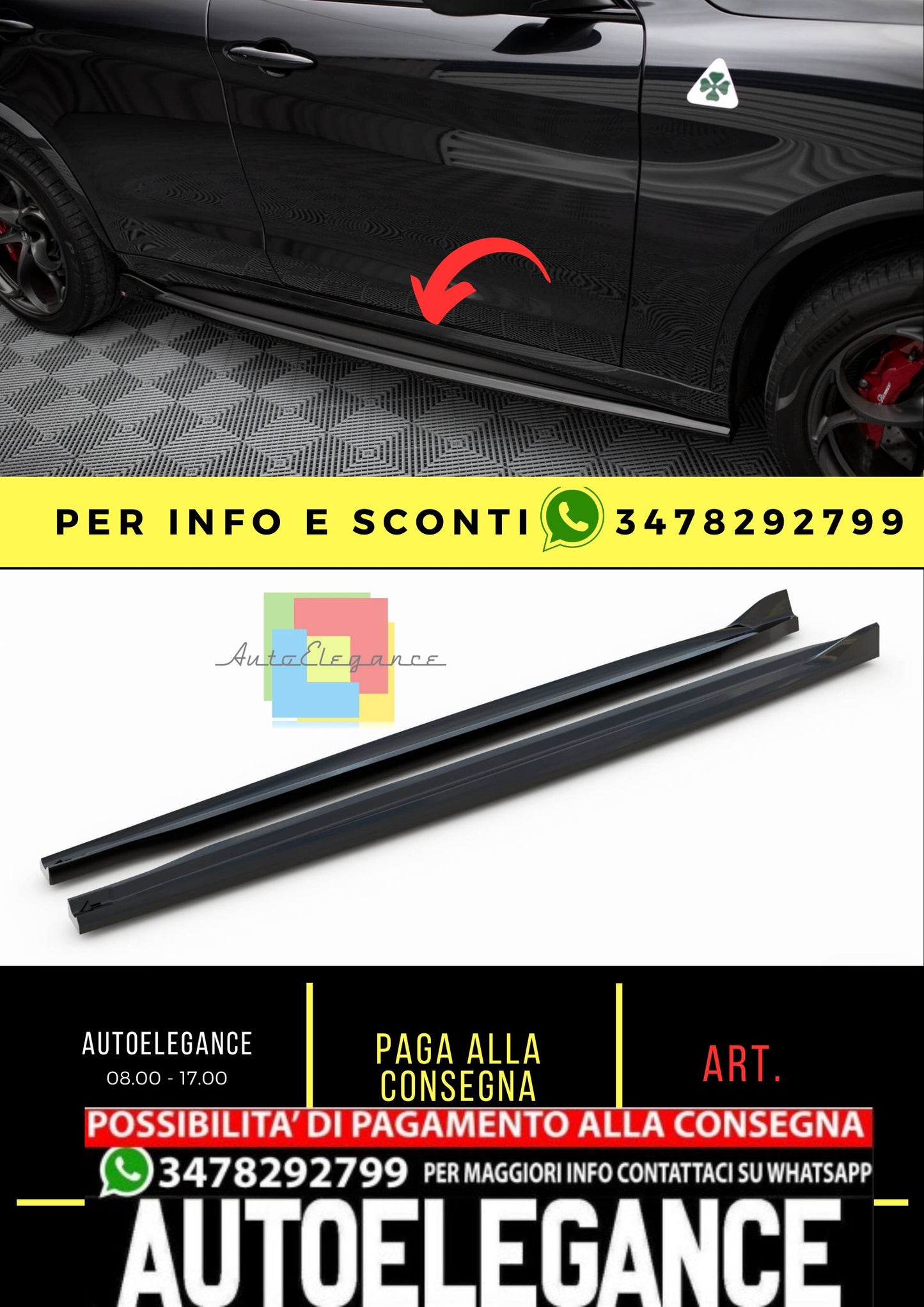 Sottominigonne nero lucido adatto per alfa romeo STelvio
