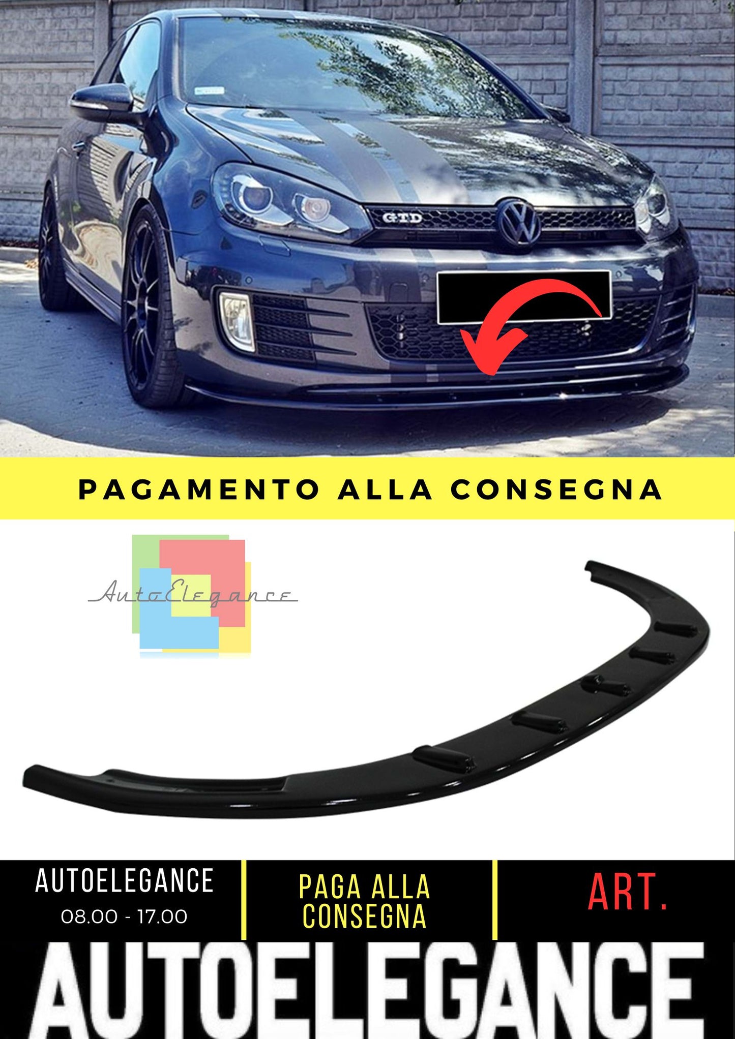 Golf 6 GTI Max V2 Labbro Anteriore Piano Nero Vuoto Plastica 08-12