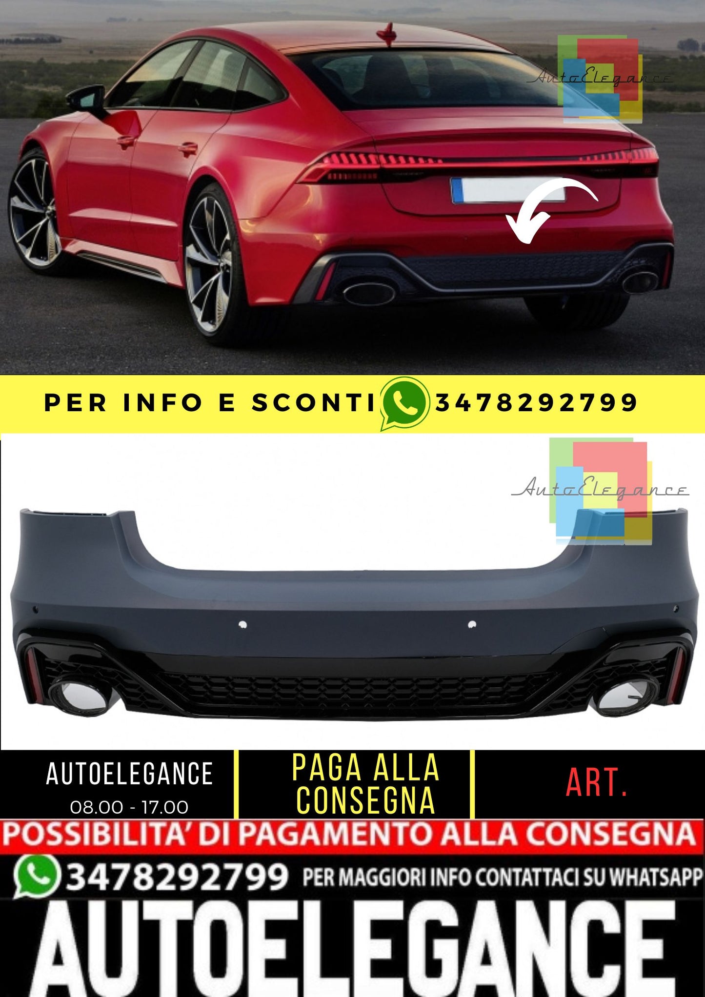 Paraurti posteriore adatto per Audi A7 4K8 Sportback (dal 2018 in poi) RS Design