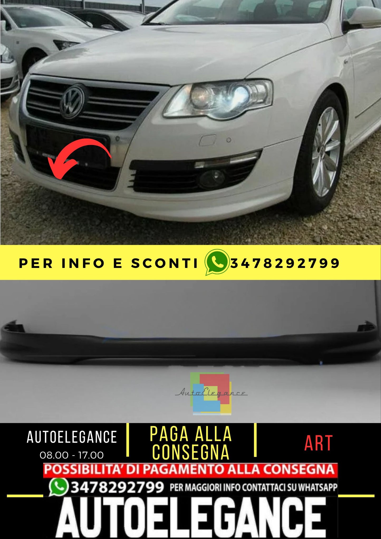 Spoiler anteriore per VW PASSAT B6 3C 2005-2010 Plastique ABS