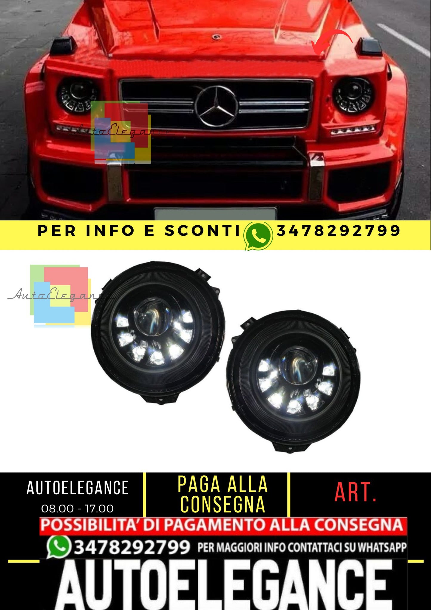 Fari  anteriori Bi-Xenon LED adatti per Mercedes Classe G W463 (05-17)M Square Look
