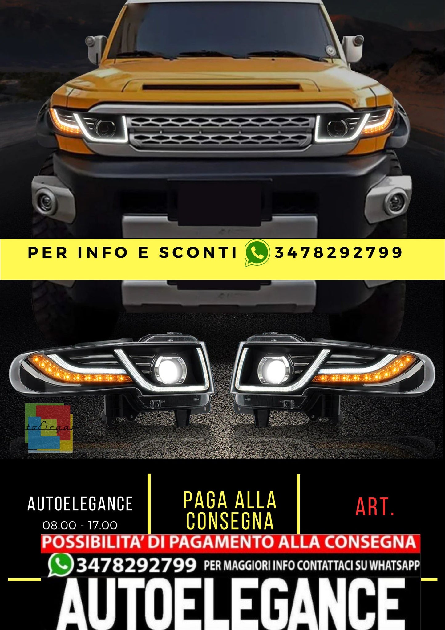 LED Headlights + 2x D2H Xenon Bulbs Suitable for Toyota FJ Cruiser 1st Generation 2007-2015 