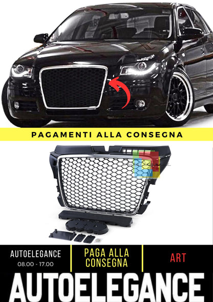 Griglia a nido d'ape senza stemma Nero Cromato opaco per Audi A3 8P 08-13