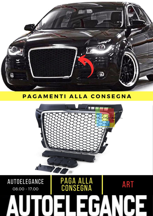 Griglia a nido d'ape senza stemma Nero Cromato opaco per Audi A3 8P 08-13