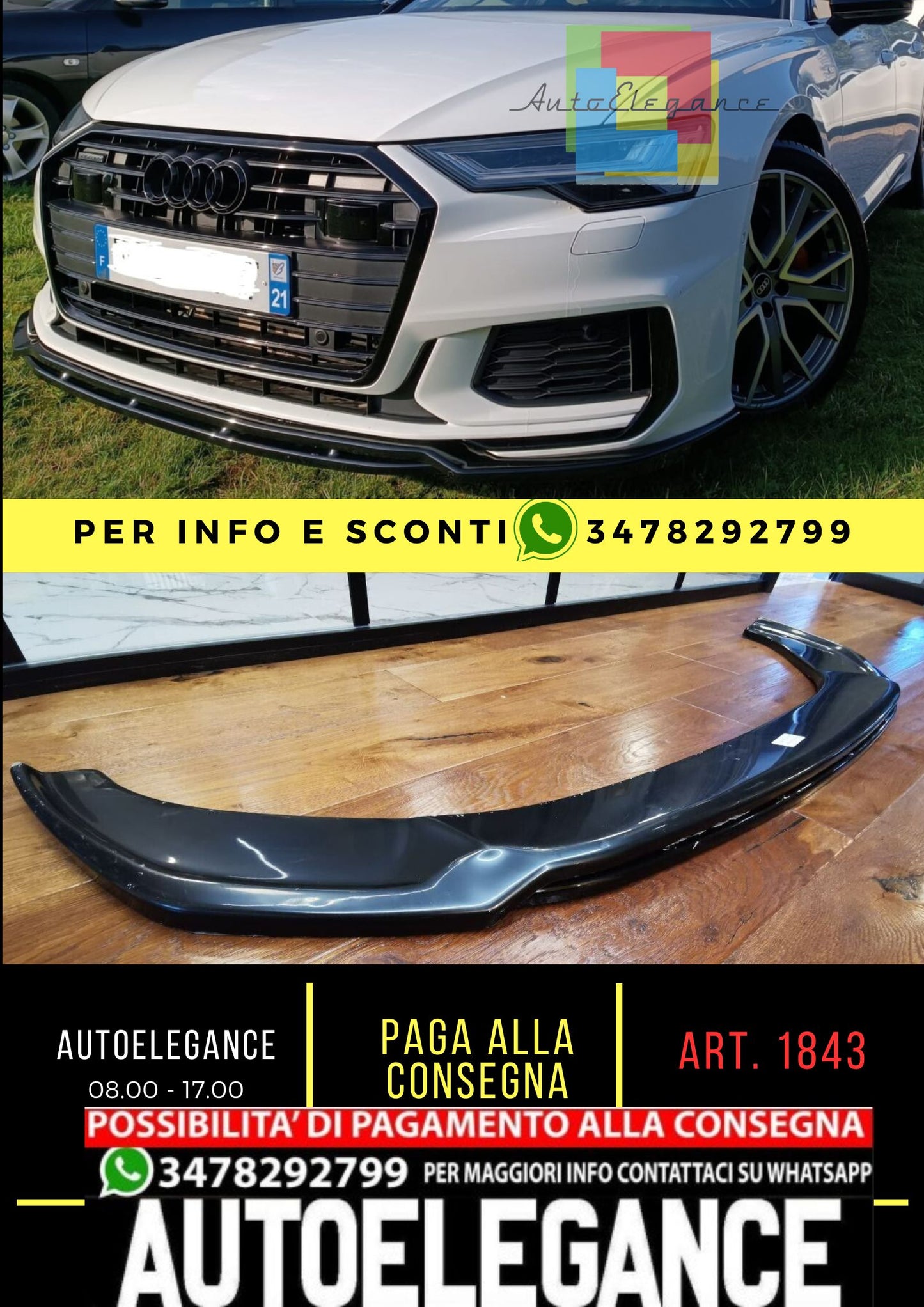 SPLITTER A6 C8 2018+ S6 NERO LUCIDO