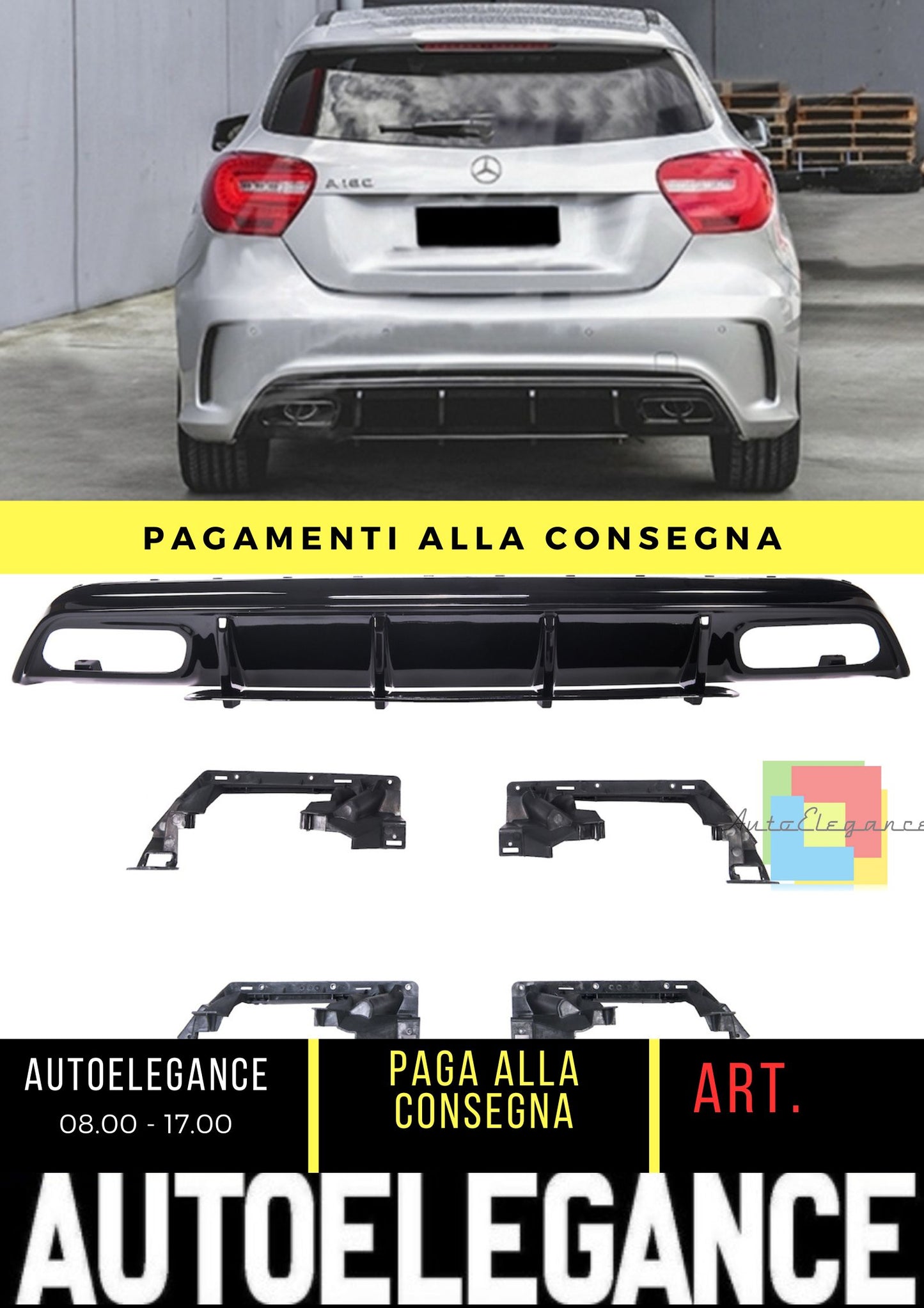 Rear Bumper Diffuser A45 AMG Facelift Look for Mercedes A-Class (W176) (2012-2018) AMG-Line Bumper Gloss Black