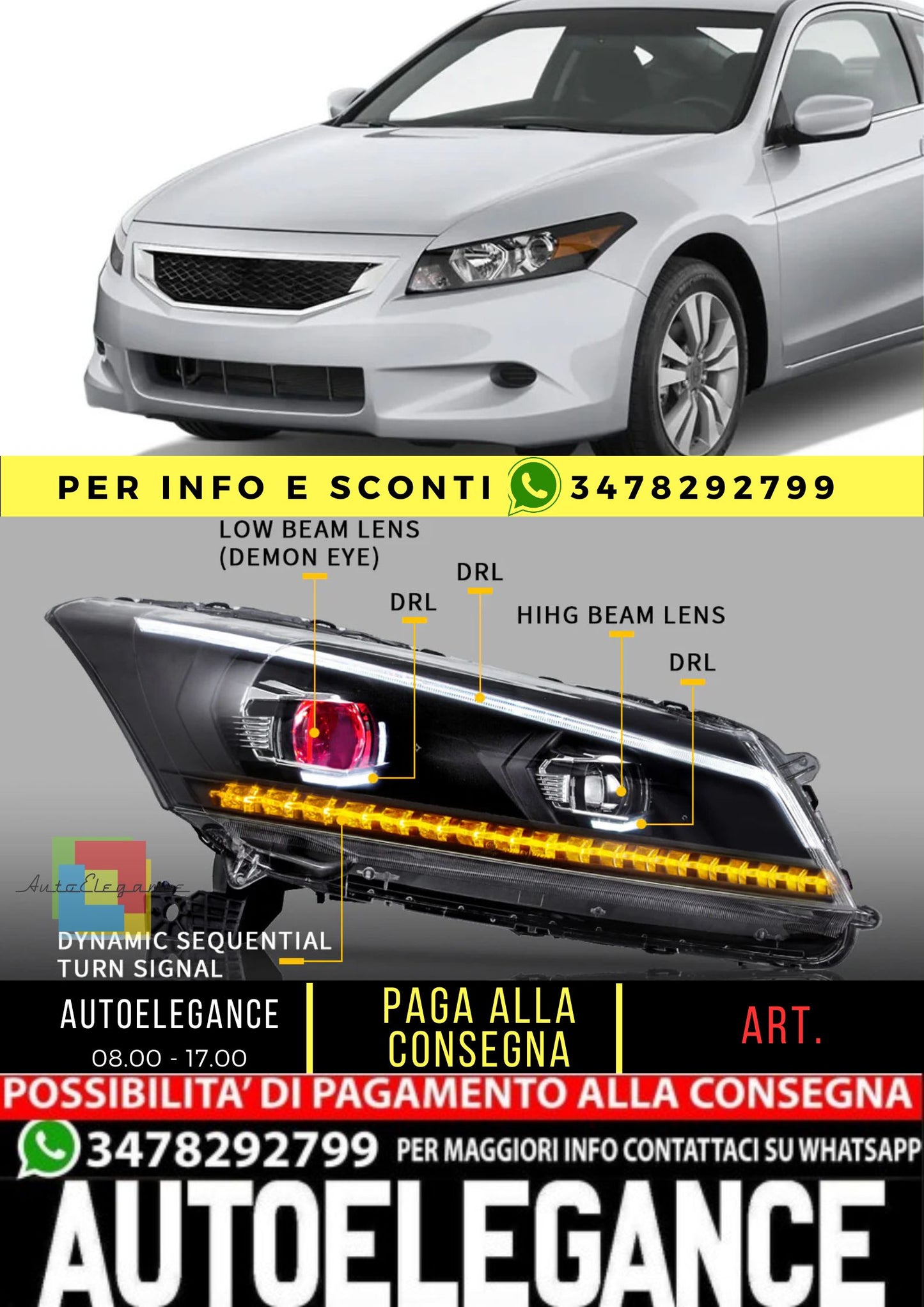 Fari Dual Beam con occhi demoniaci per Honda Accord 2008-2012