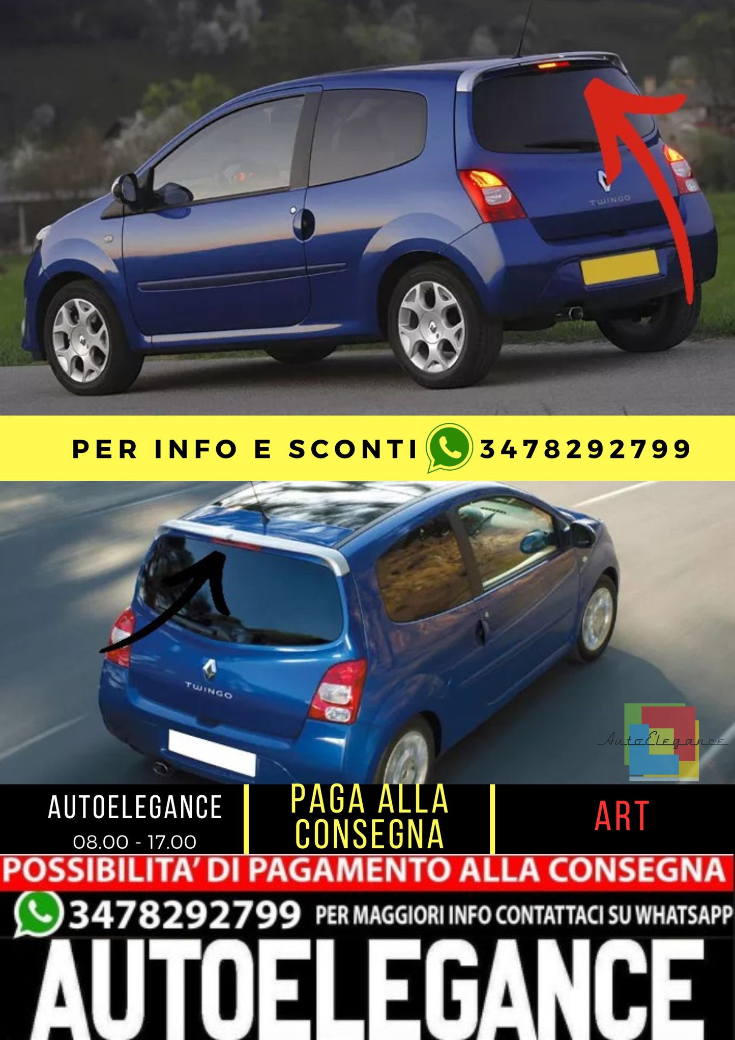 😎KIT SPOILER ADATTO PER RENAULT TWINGO 2 STYLE GT ( 2007-2014 )😎